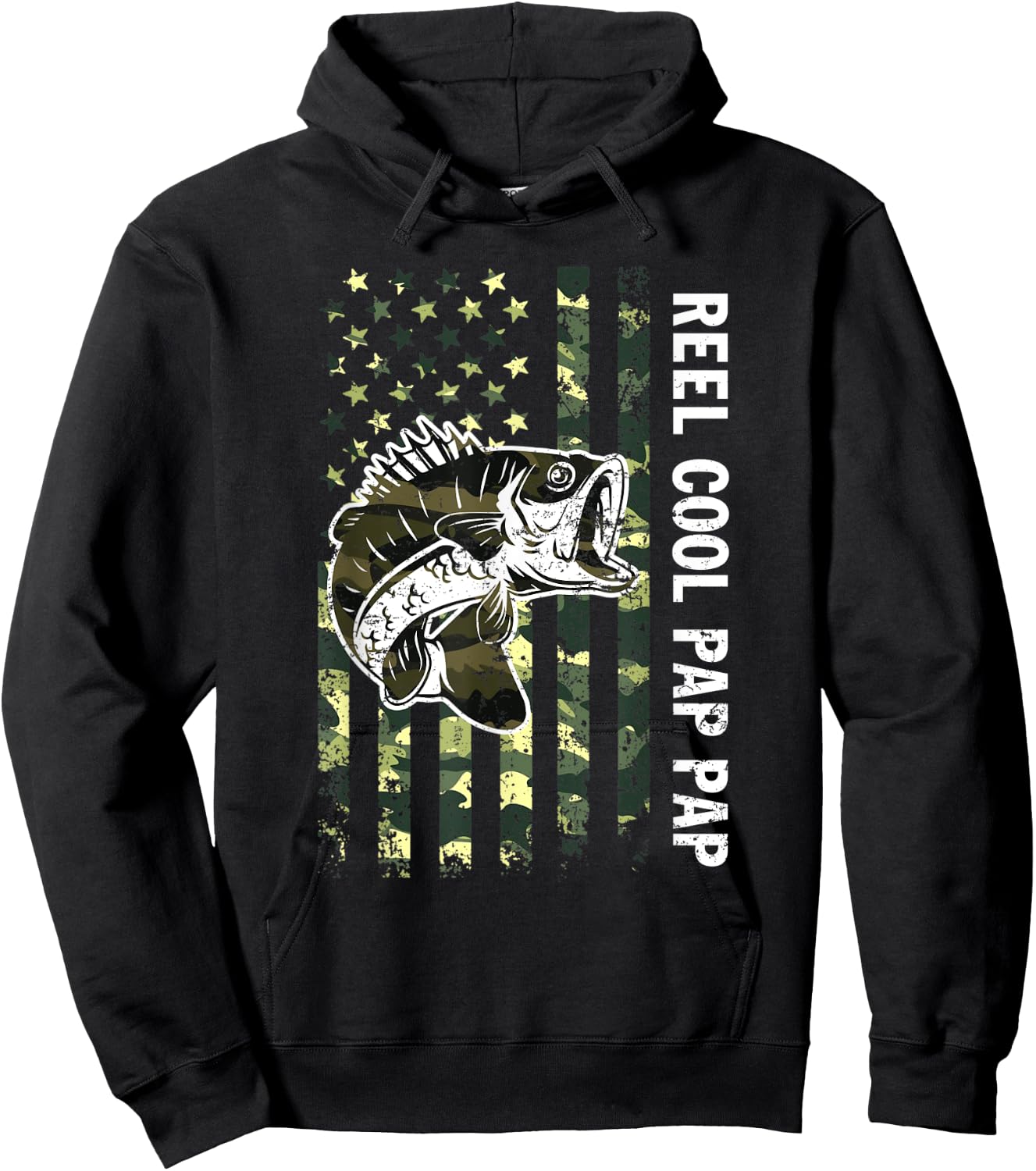 Father's Day Reel Cool Pap Pap Fish Camouflage American Flag Hoodie - Hoodie | Black