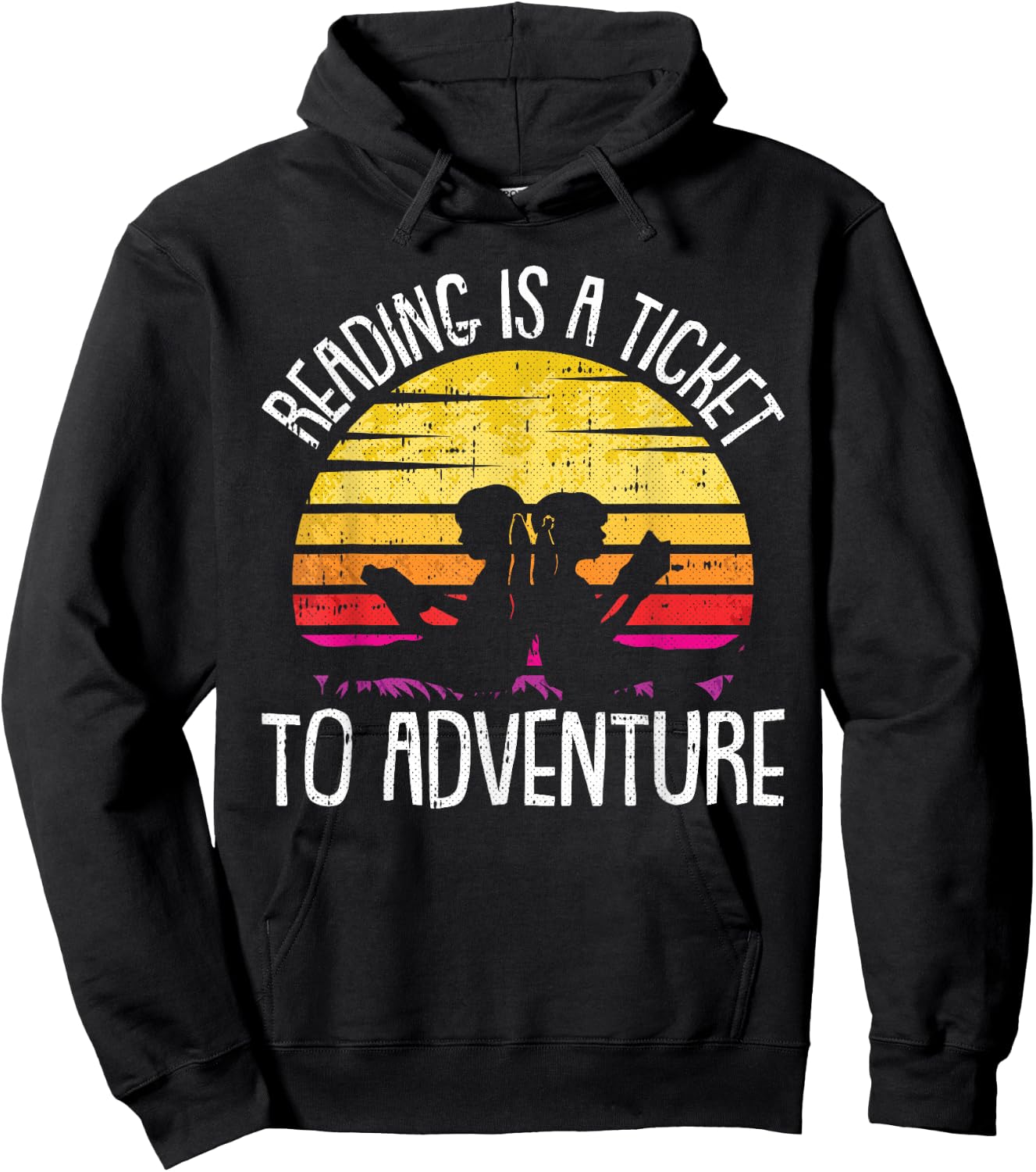 Reading Is A Ticket To Adventure Retro Bookworm Book Lover Hoodie - Hoodie | Black