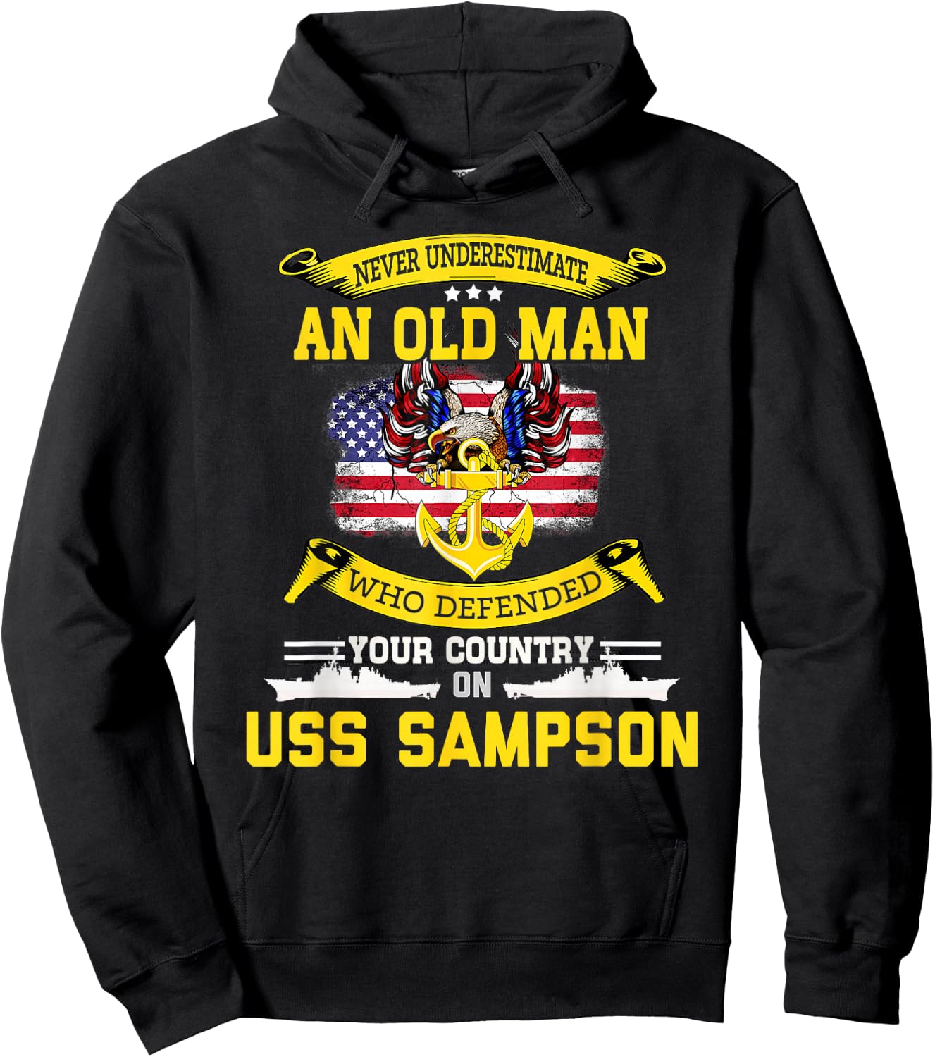 American Flag USS Sampson DDG-102 Destroyer Hoodie - Hoodie | Black