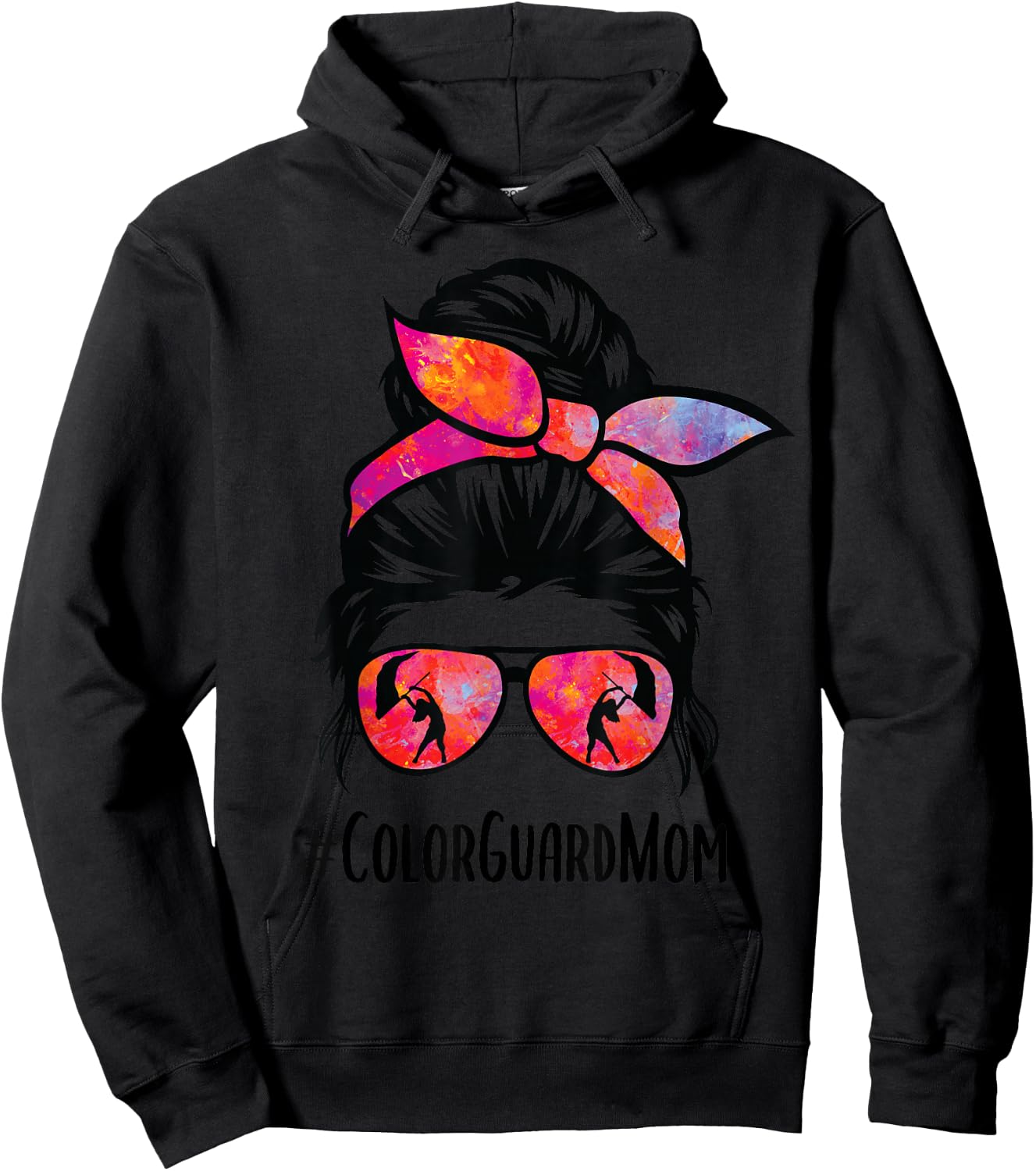 Color Guard Mom messy bun Marching Band School Mommy Mother Hoodie - Hoodie | Black