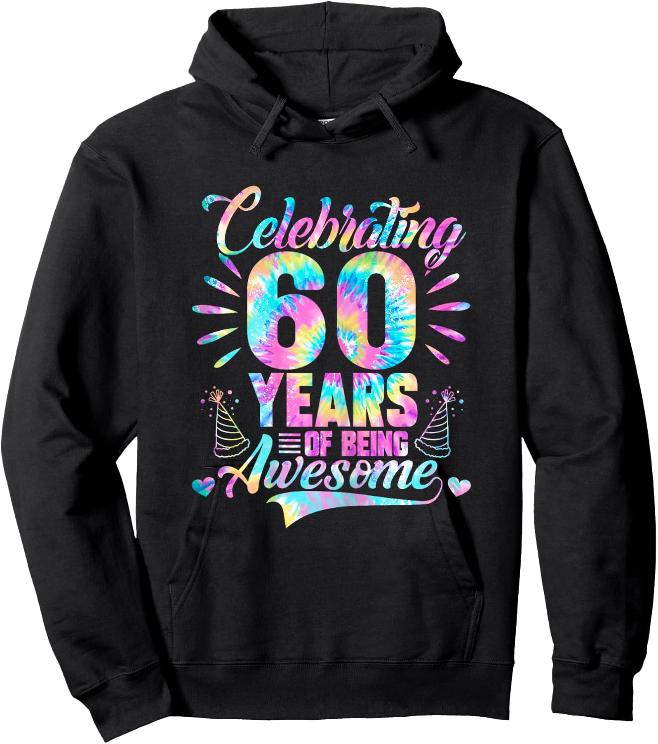 Celebrating 60 Year Of Being Awesome With Tie-dye Graphic Hoodie - Hoodie | Black