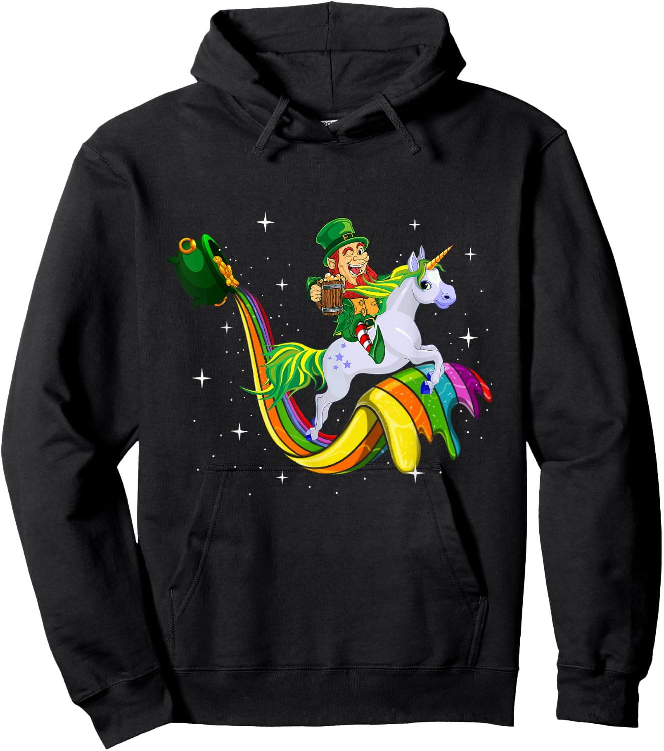 Unicorn St Patricks Day Men Women Lucky Leprechaun Rainbow Hoodie - Hoodie | Black