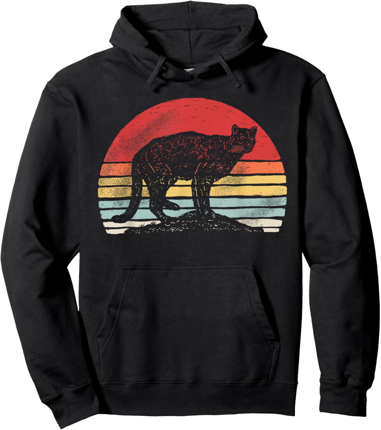 Catch Some Rays Vintage Retro Mountain Lion Cougar - Women's Adults Animal Pattern - Black, Small, Short Sleeve, Classic Fit, Collarless Hoodie - Hoodie | Black