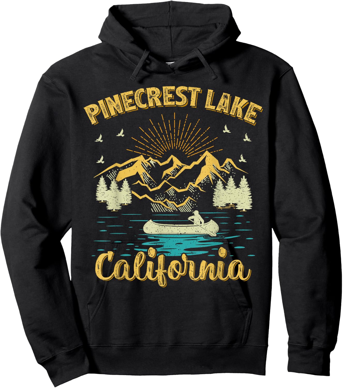 Summer Vacation Retro Mountain California Pinecrest Lake Hoodie - Hoodie | Black