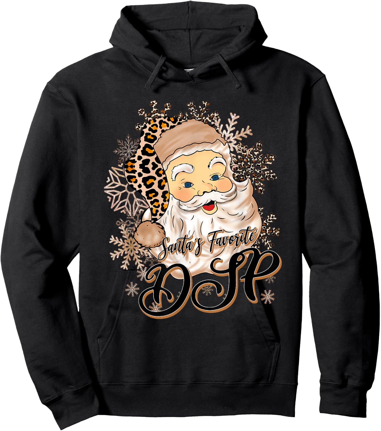 Santa's Favorite DSP Christmas Pajama Santa Leopard Hat Xmas Hoodie - Hoodie | Black
