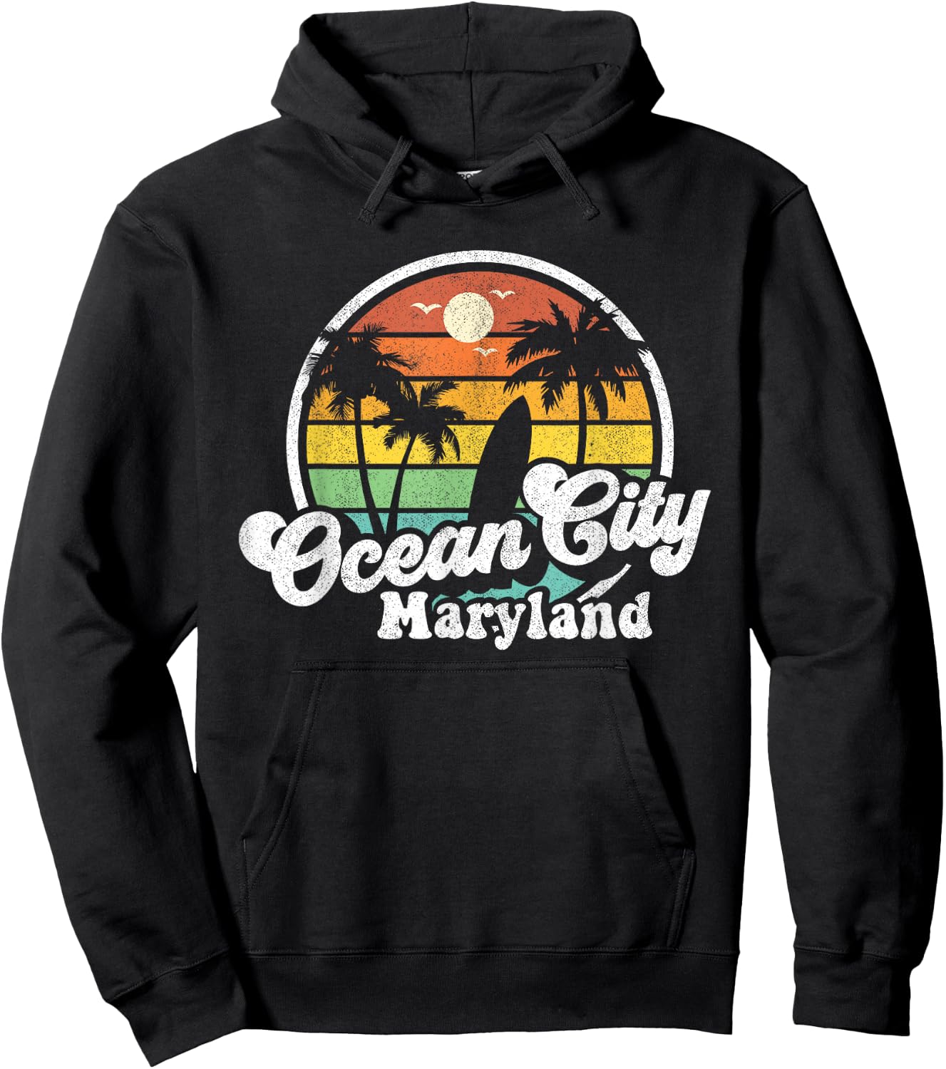 Ocean City Maryland Beach Vacation Retro Surfing Summer Gift Hoodie - Hoodie | Black