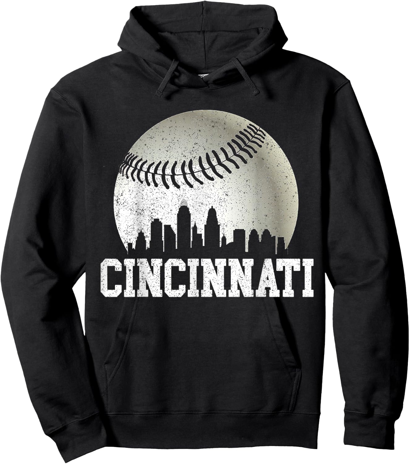 Cincinnati Vintage Baseball Distressed Gameday Retro Hoodie - Hoodie | Black