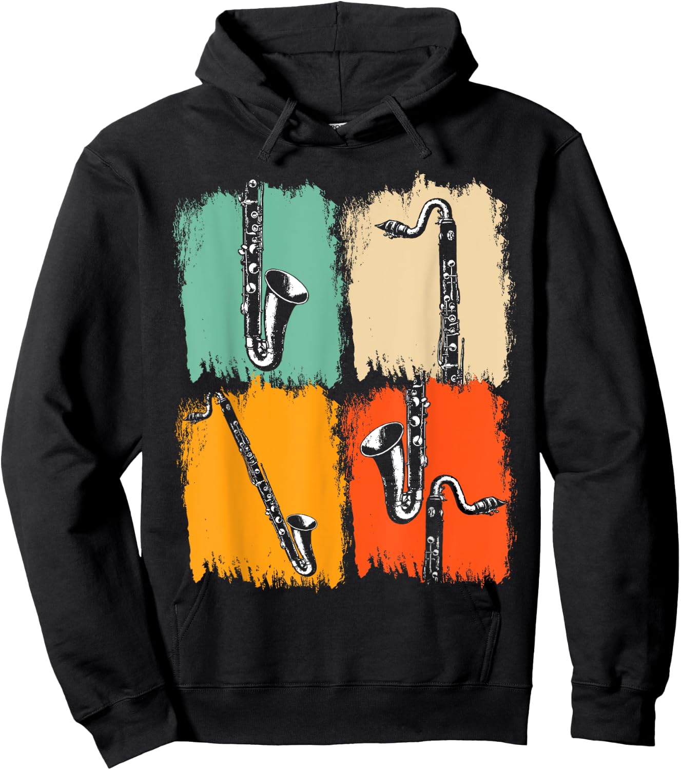 Marching Band Music Gift Retro Pop Art Bass Clarinet Hoodie - Hoodie | Black