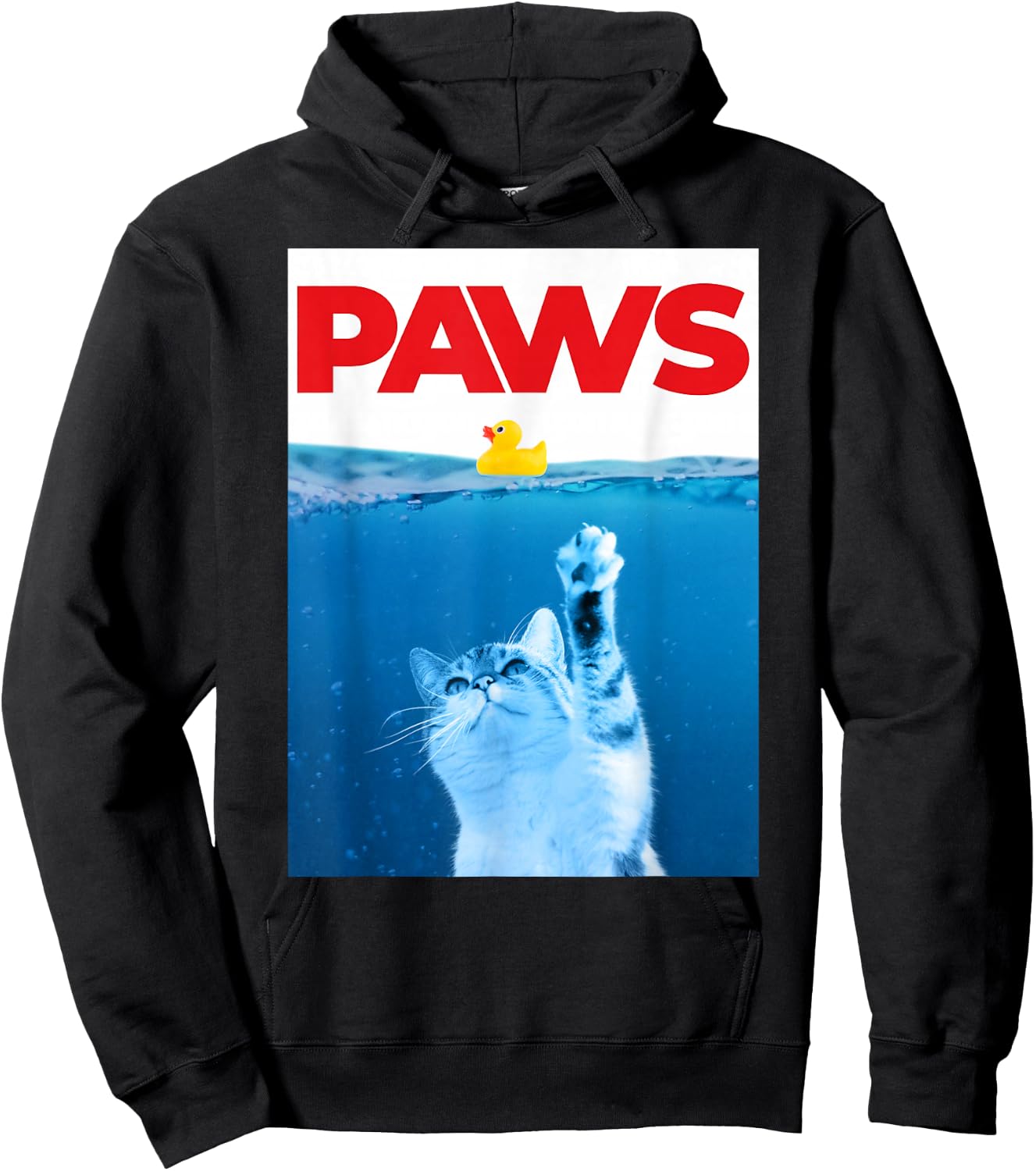 PAWS Cat Yellow Rubber Duck Paws Parody Funny Cat Lover Hoodie - Hoodie | Black