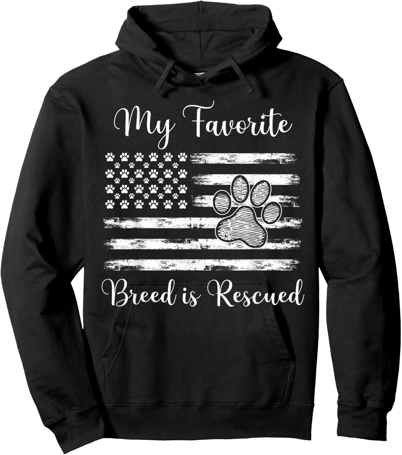 My Favorite Breed Is Rescued USA Flag Design For Dog Lover Women Men Hoodie - Hoodie | Black