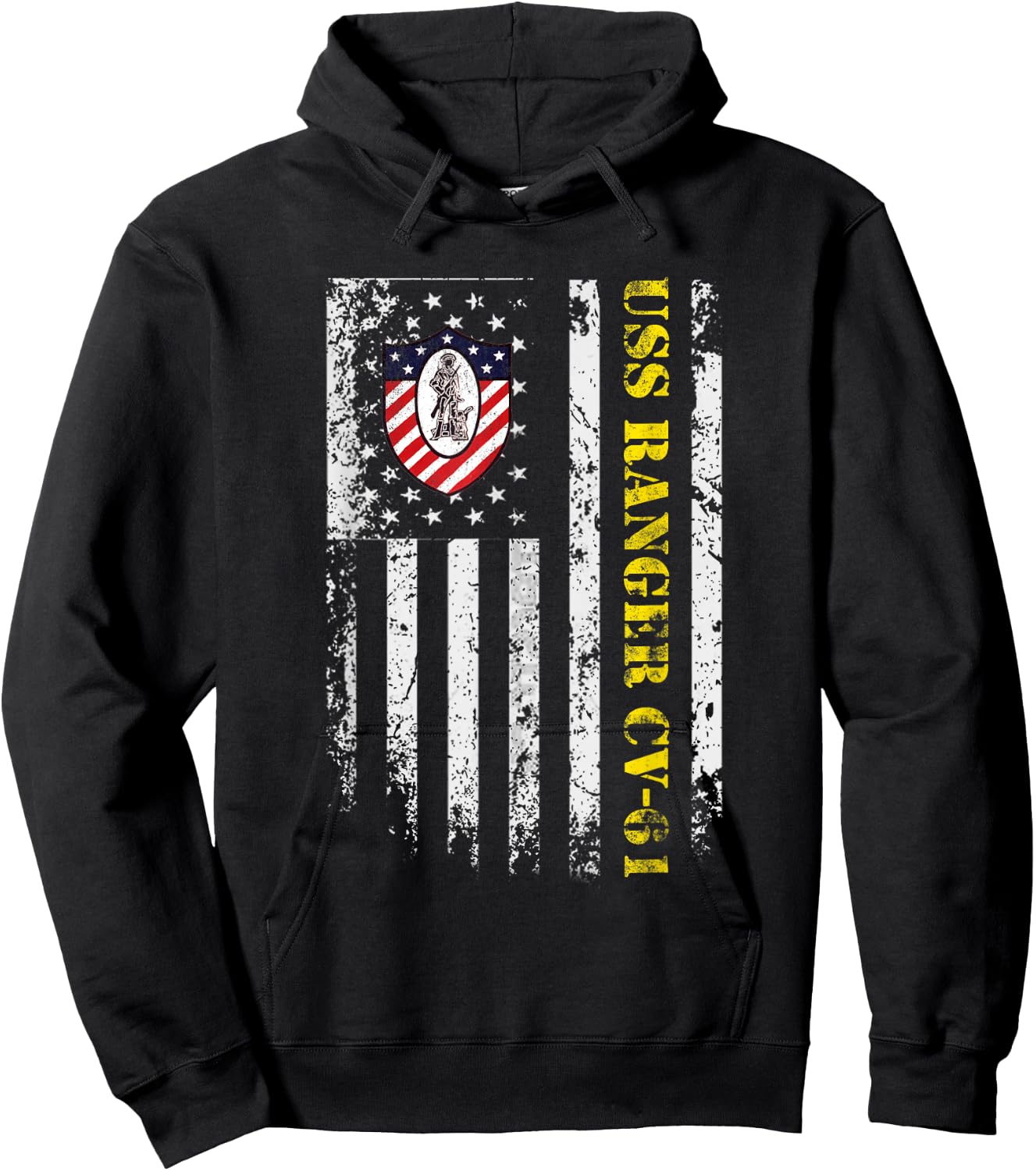USS Ranger CV-61 Flag Veteran Shirt Patriotic Veterans Day Hoodie - Hoodie | Black