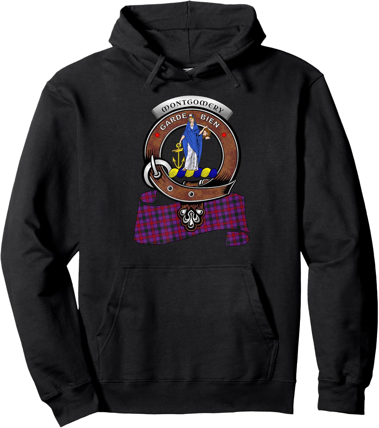 Montgomery Clan Badge & Tartan Hoodie - Hoodie | Black