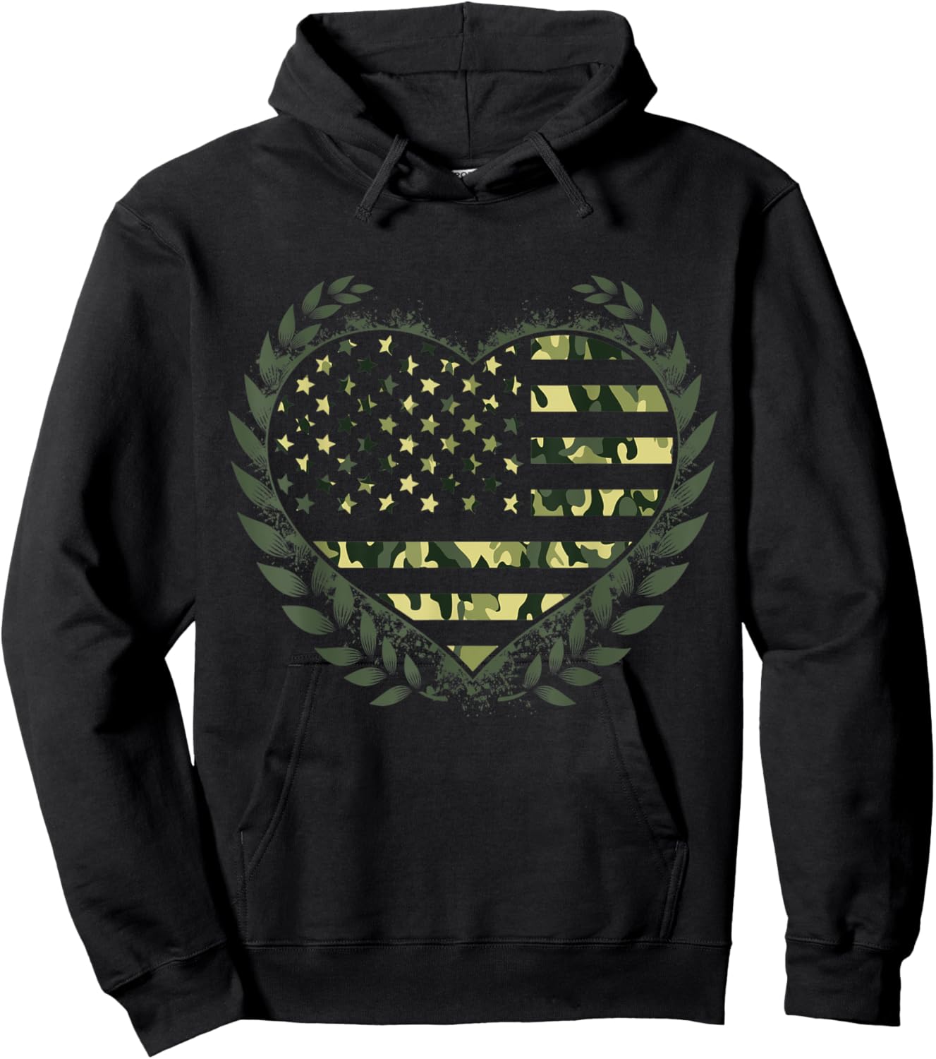 Army Love Heart Patriotic American Flag Laurel Wreath Design Hoodie - Hoodie | Black