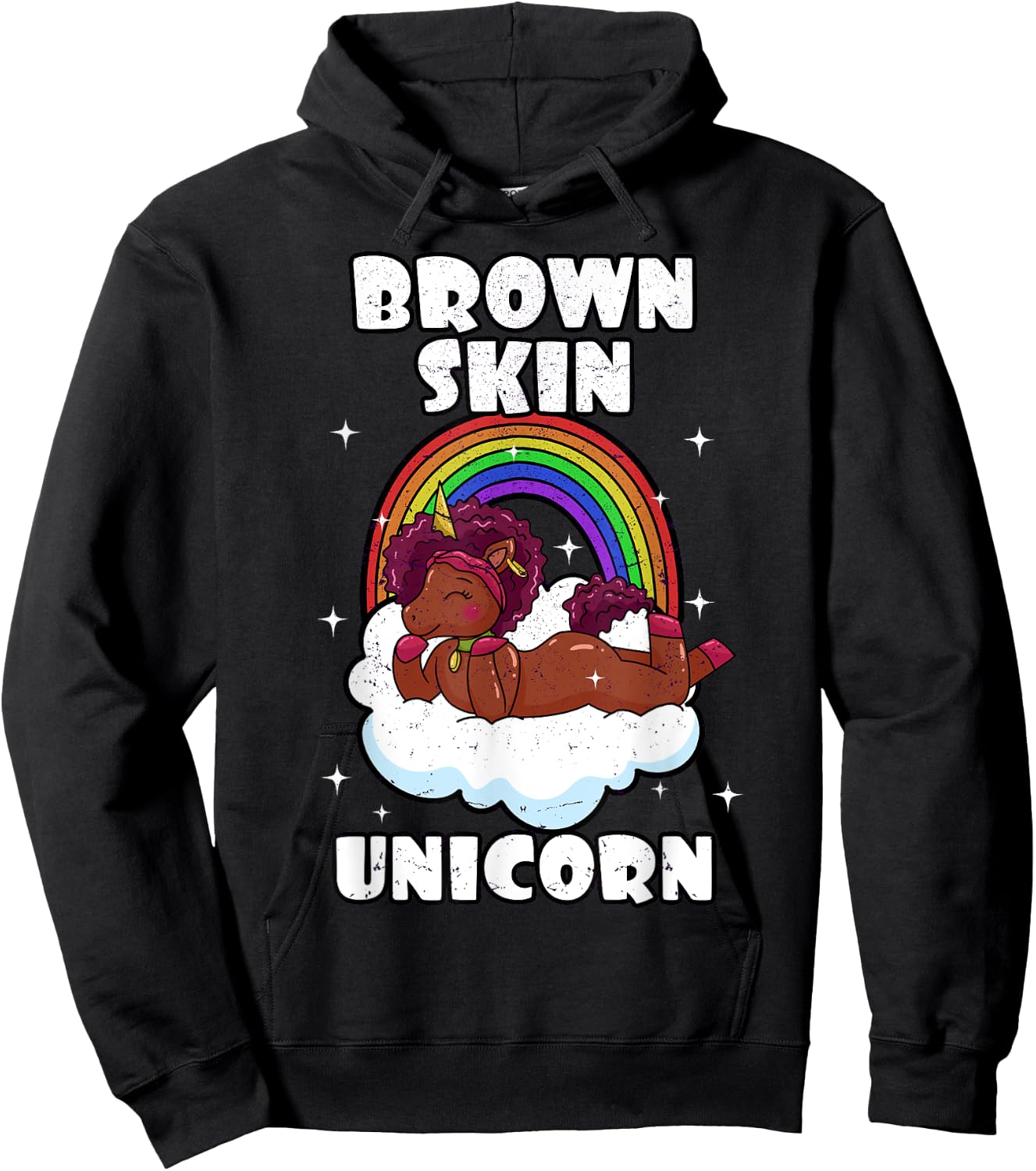 African American Black Woman Brown Skin Unicorn Afro Hoodie - Hoodie | Black