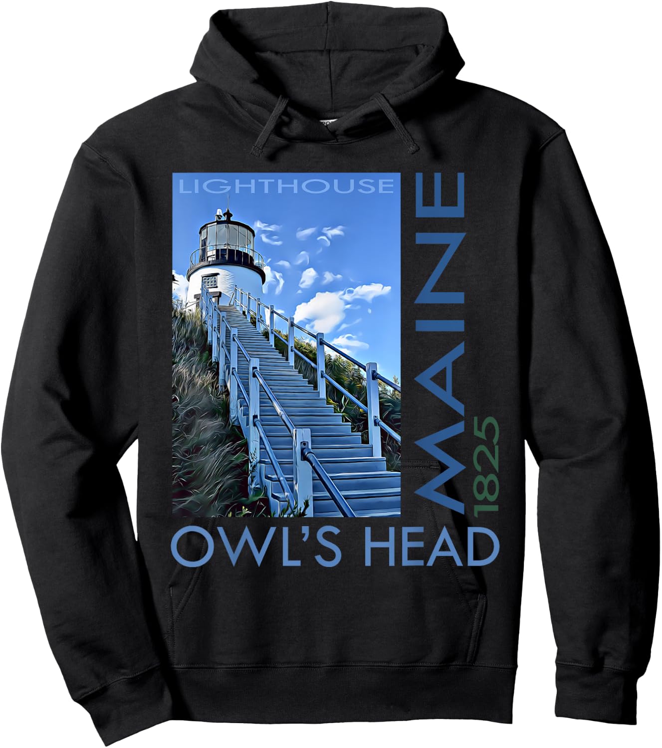 Owl's Head Lighthouse Maine 1825 Design Hoodie - Hoodie | Black