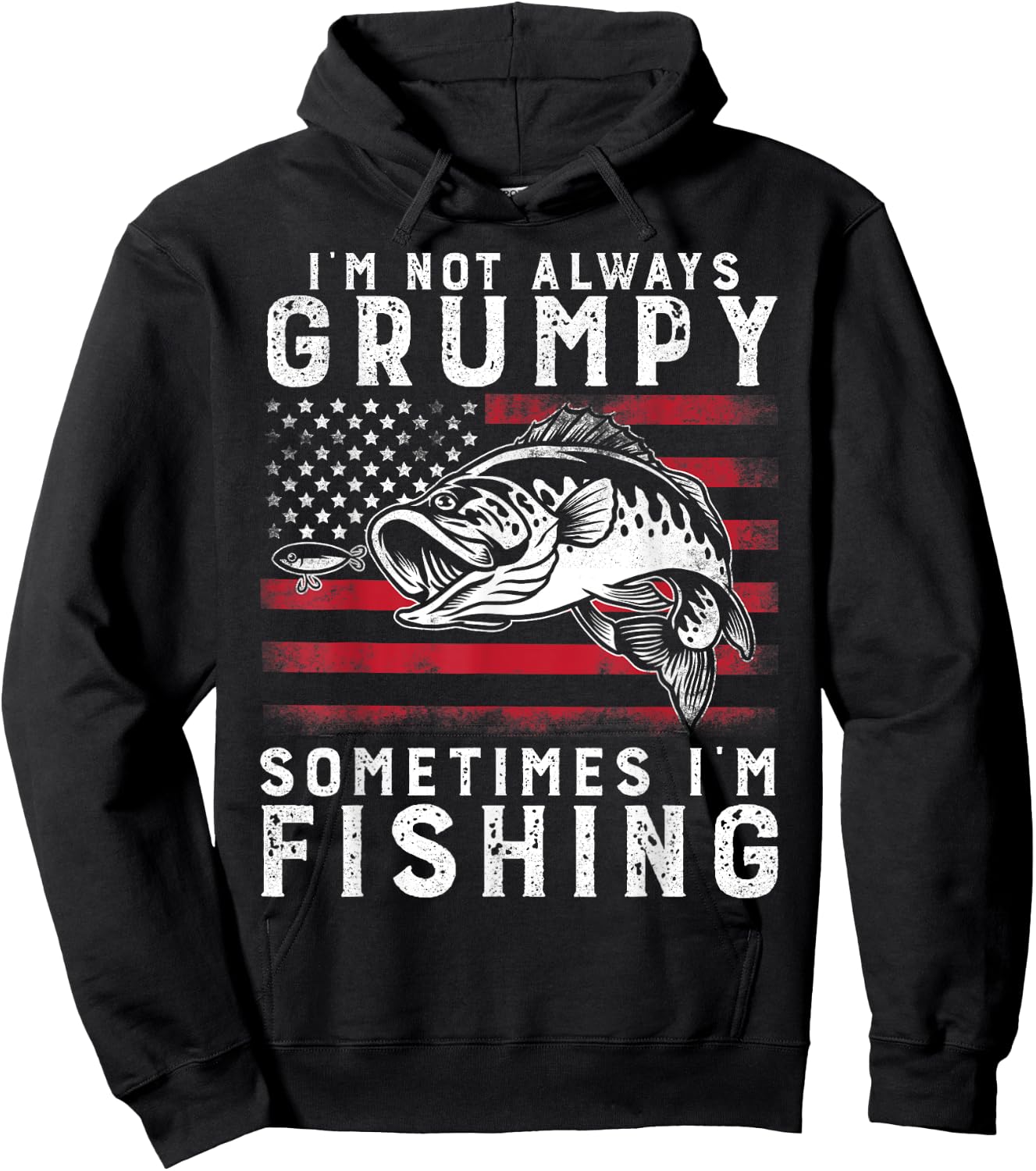 I'm Not Always Grumpy Sometimes I'm Fishing Vintage USA Flag Hoodie - Hoodie | Black