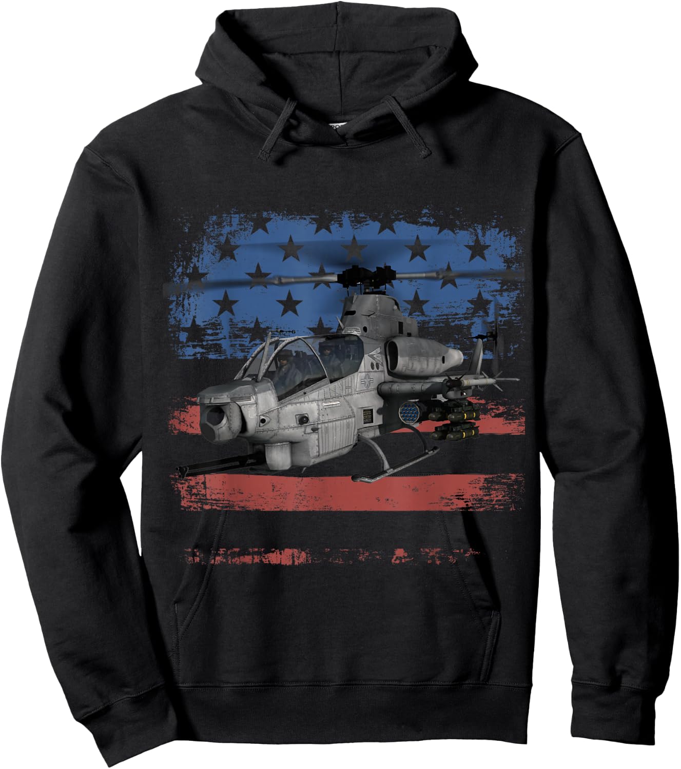 AH-1 Cobra Attack Helicopter Military Distressed US Flag Hoodie - Hoodie | Black