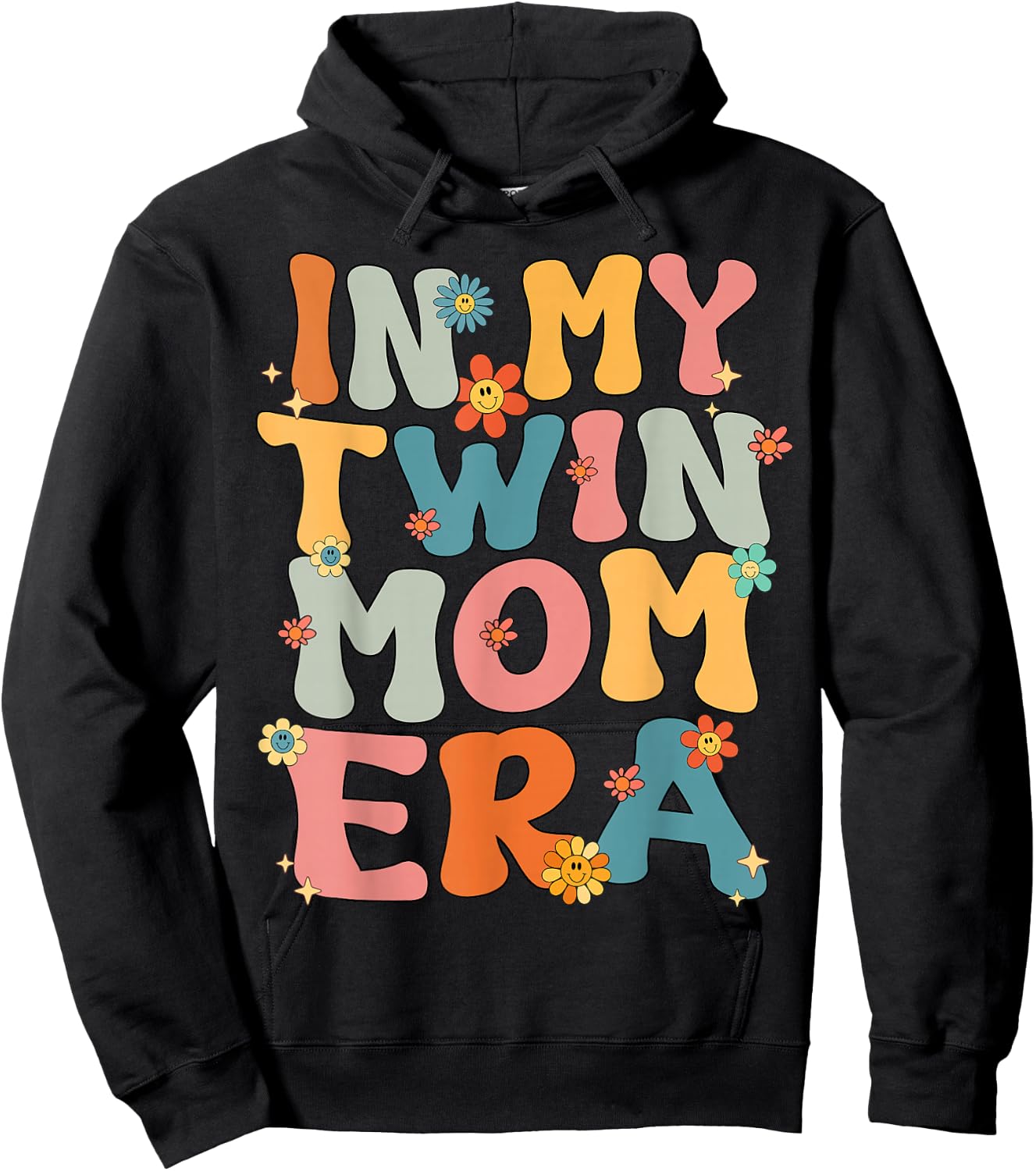 In My Twin Mom Era Groovy Retro Twin Mom Cute Black Twin Mom Era Mother's Day Birthday Casual Modern Floral Letter Print Short Sleeve Small Hoodie - Hoodie | Black