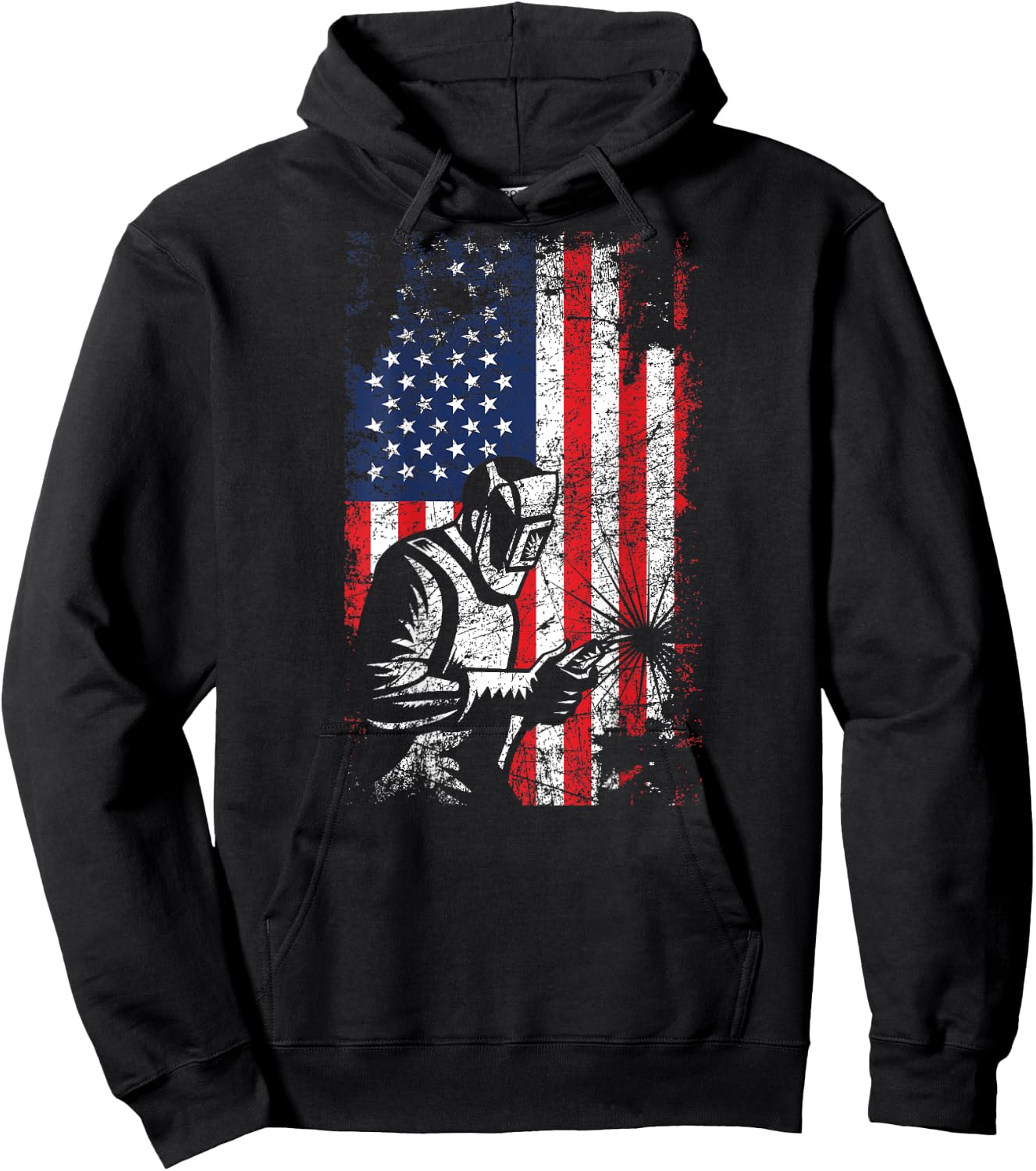 Welding American Flag Welder Fathers Day Design On Back Women Kids Men Hoodie - Hoodie | Black