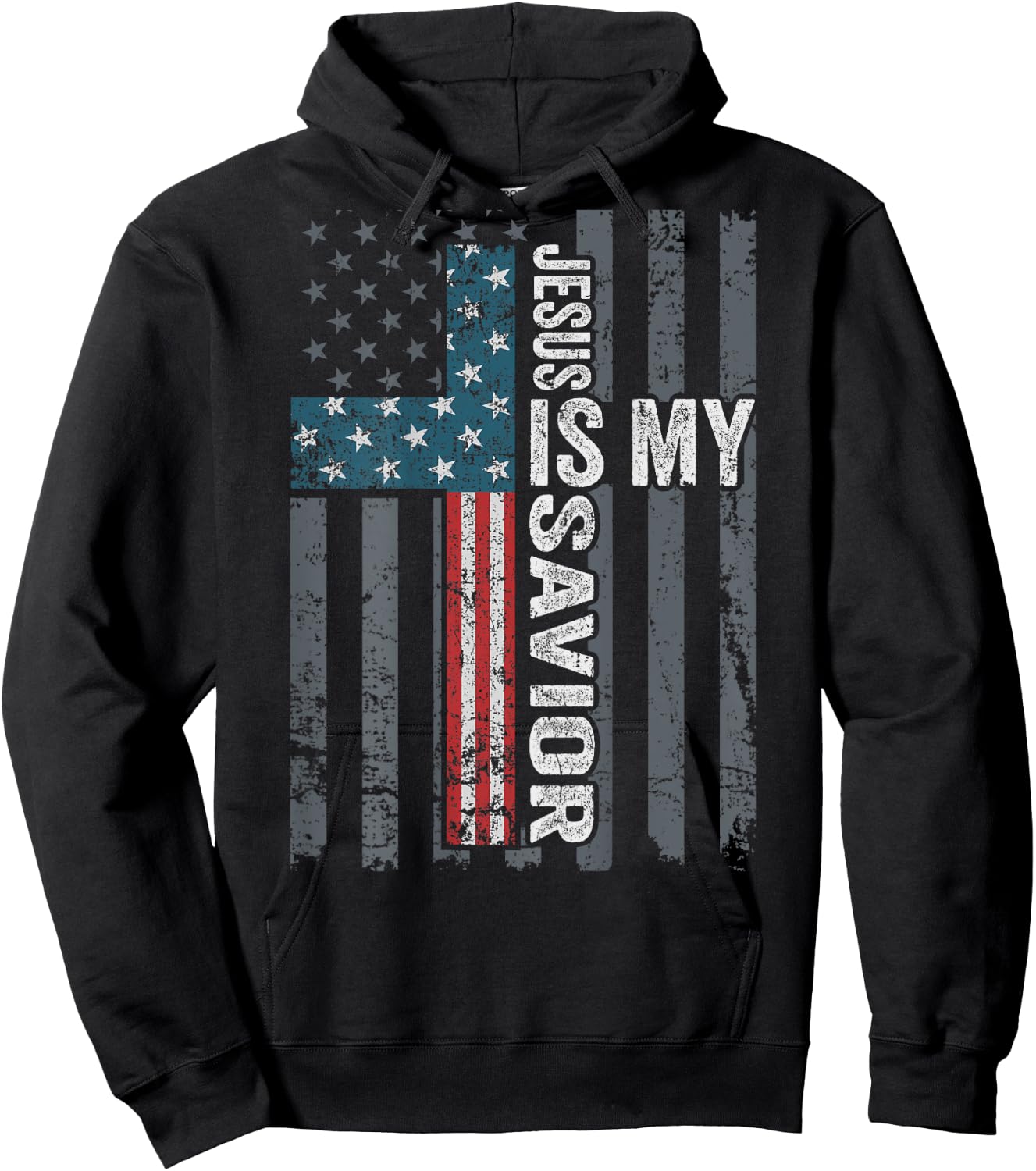 Jesus Is My Savior, Patriotic Christian Faith Cross ON BACK Women Kids Men Hoodie - Hoodie | Black