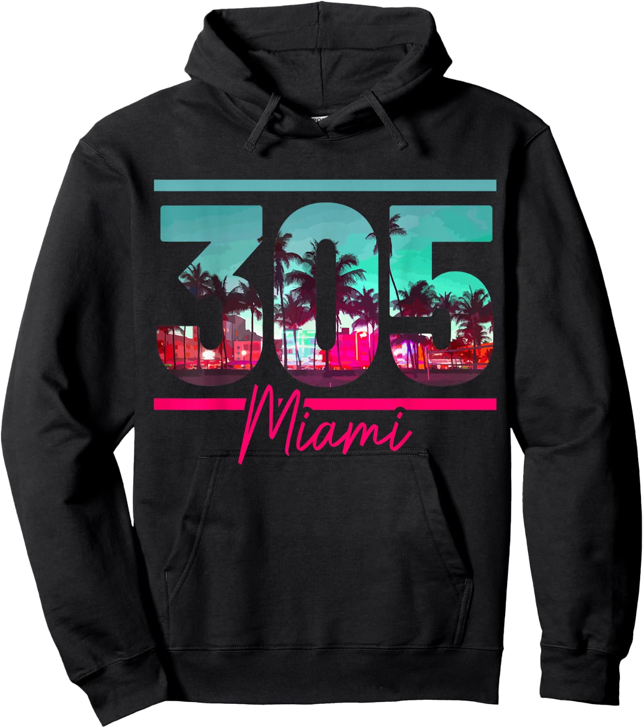 Miami 305 Area Code Florida Vintage Palm Trees Pride Retro Hoodie - Hoodie | Black