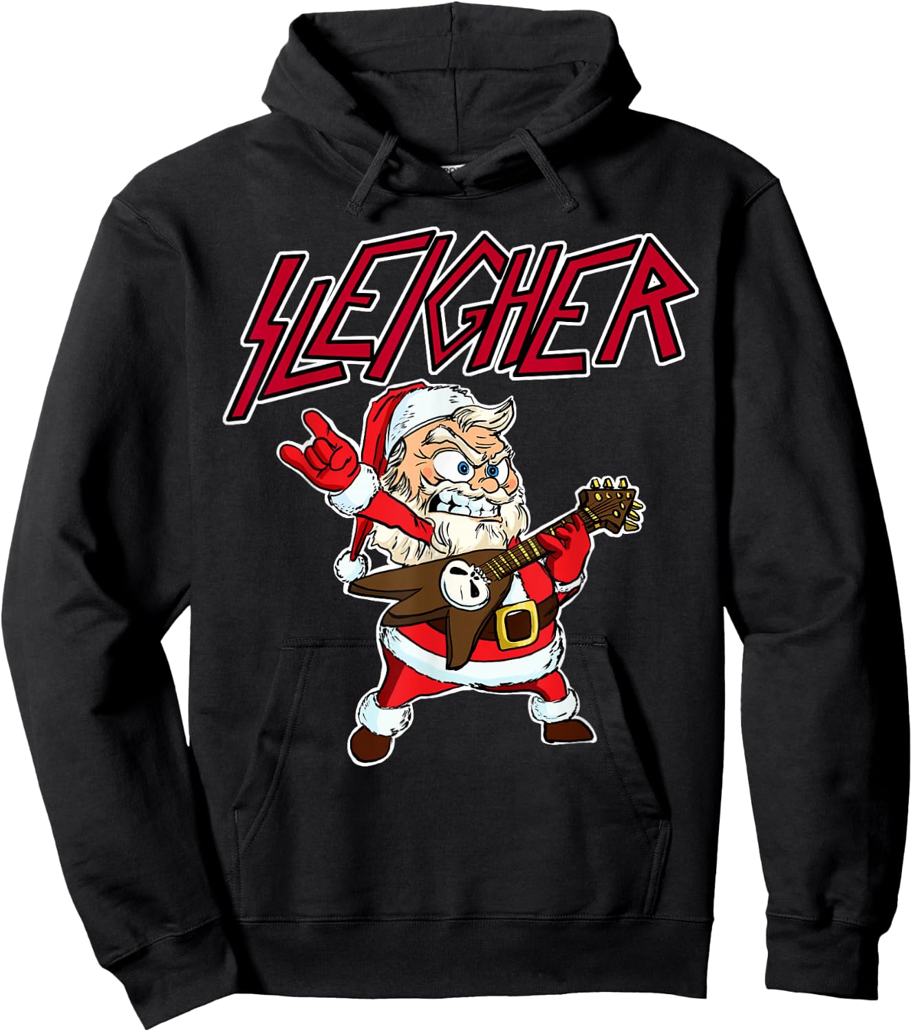 Sleigher Santa Claus Metal Christmas funny Hail Santa Hoodie - Hoodie | Black