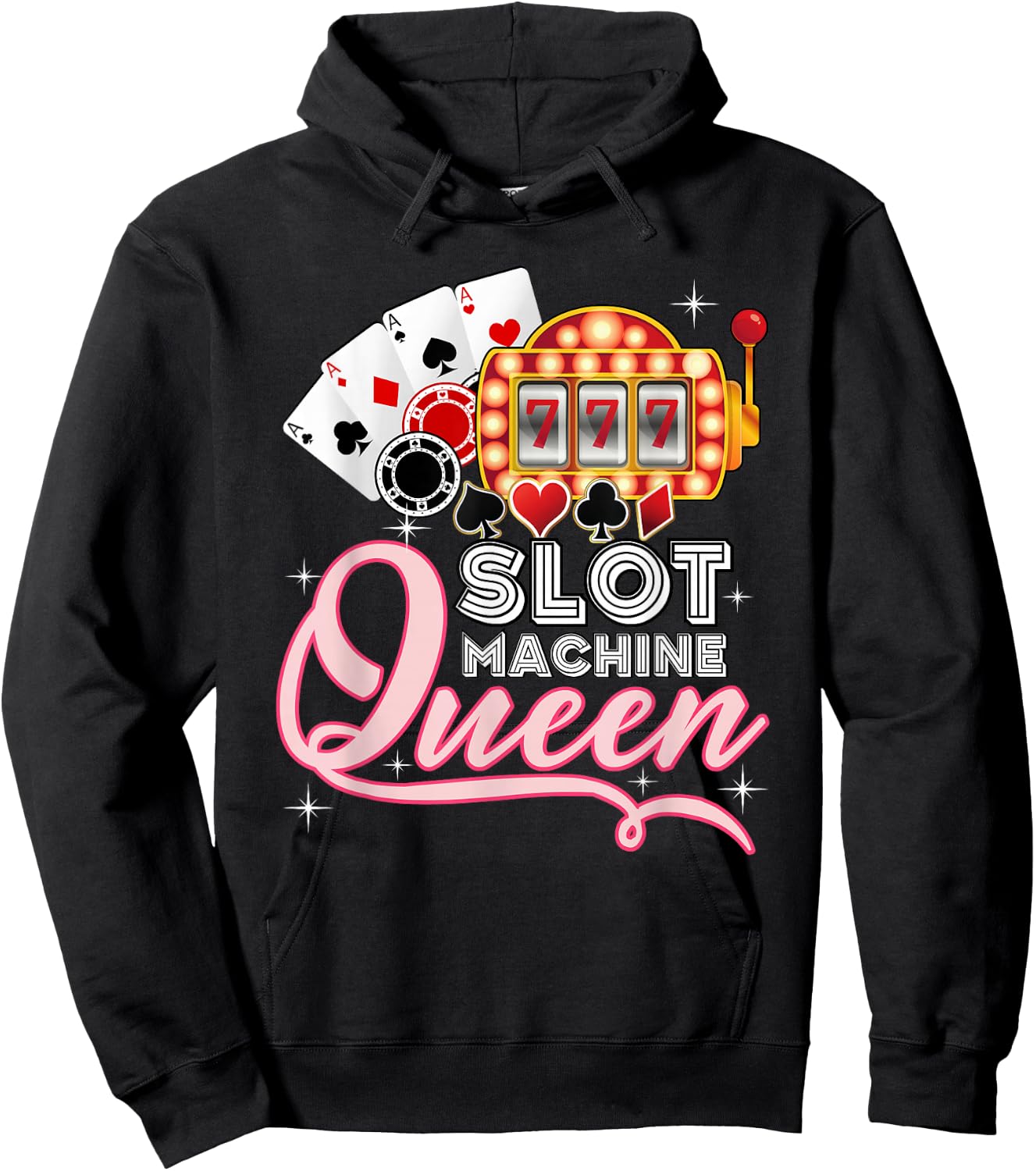Lucky Slot Machine Queen Shirt - Funny Casino Gambling Hoodie - Hoodie | Black