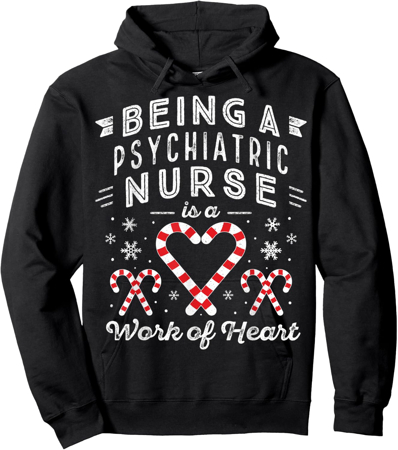 Christmas Candy Cane Heart Men Women PMHNP Psychiatric Nurse Hoodie - Hoodie | Black