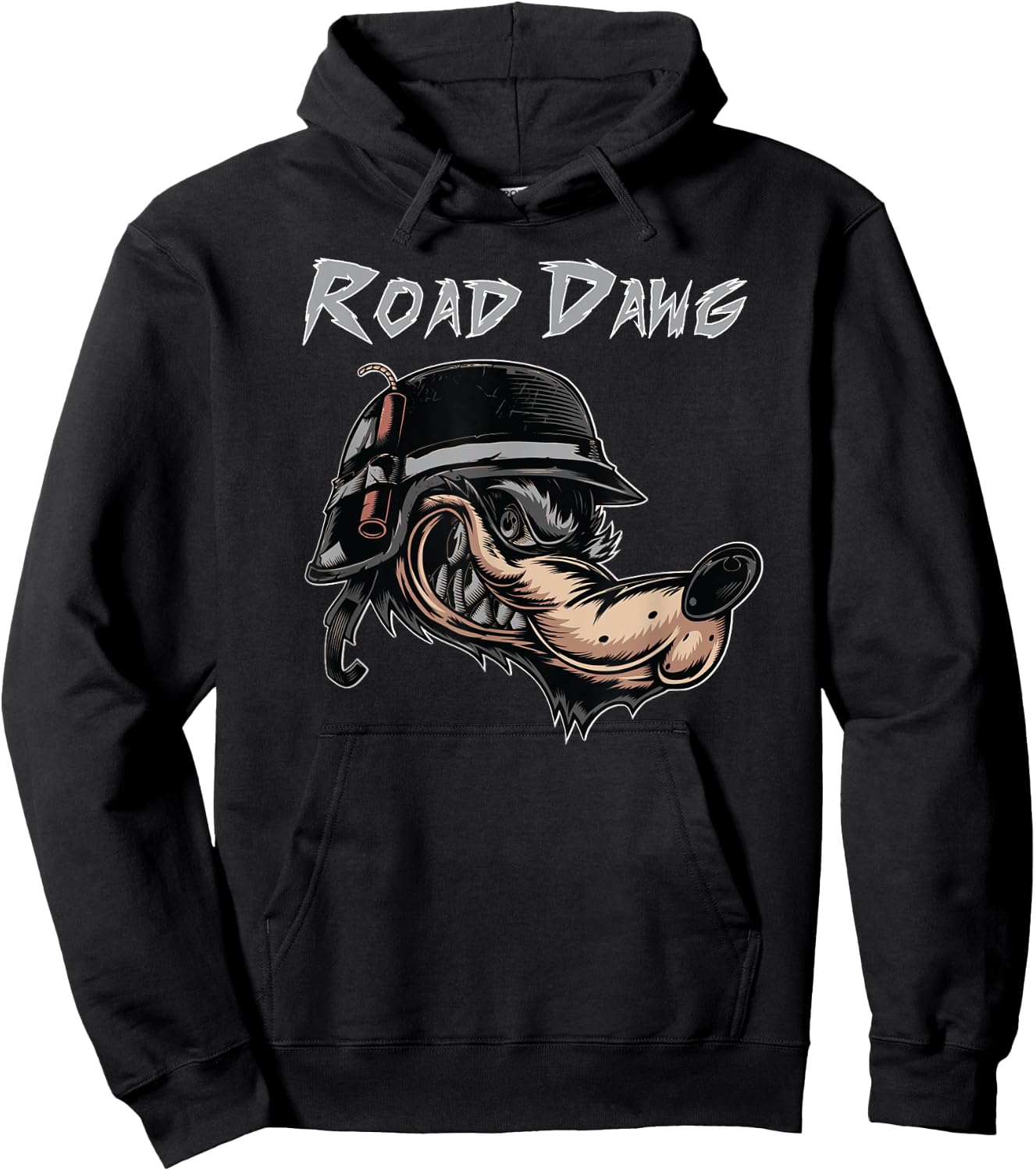 Road Dog Motorcycle Bike Wolf Comic Biker Helmet Cartoon Women Kids Hoodie - Hoodie | Black