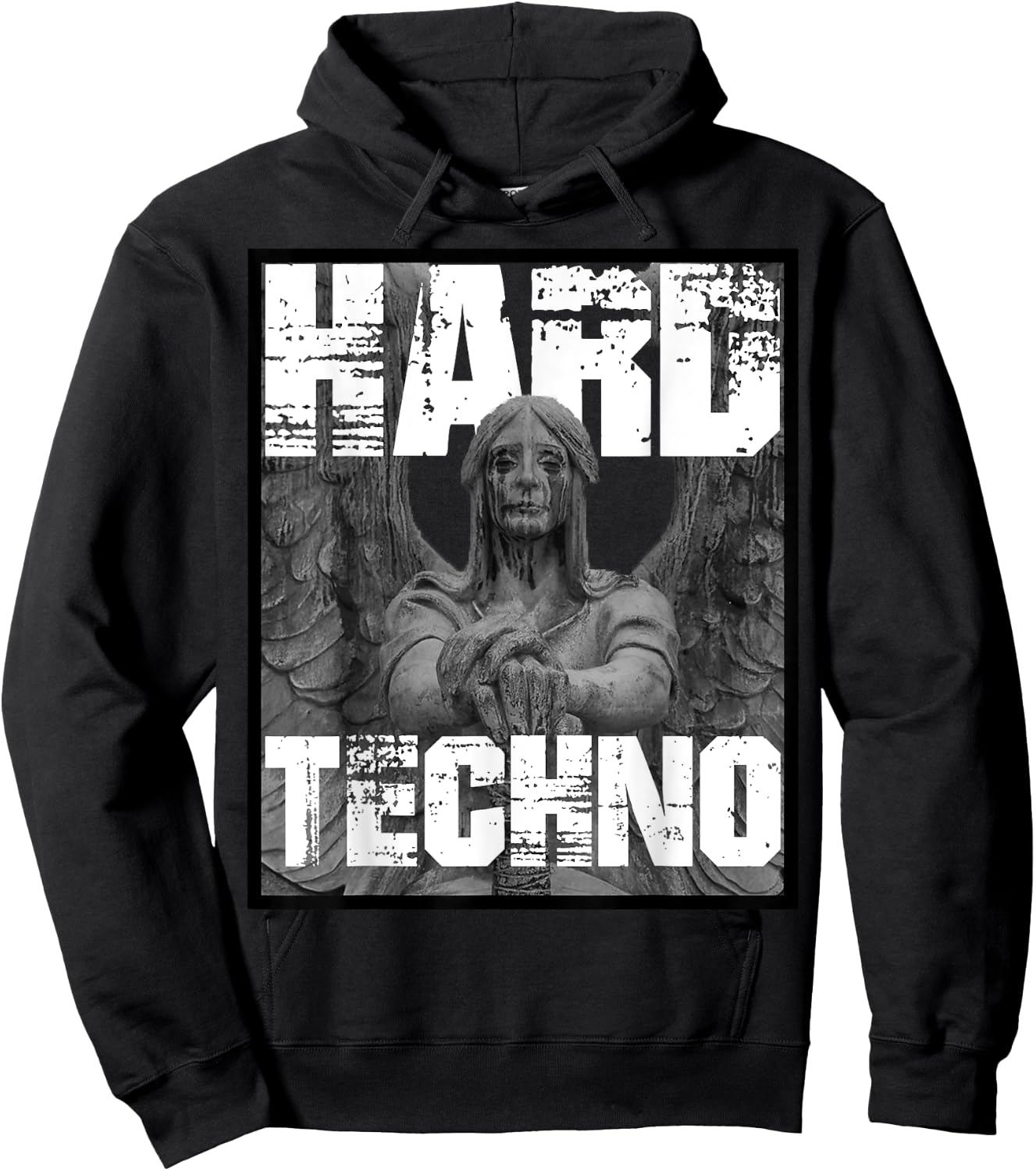 Hard Techno Rave Angel Statue Hoodie - Hoodie | Black
