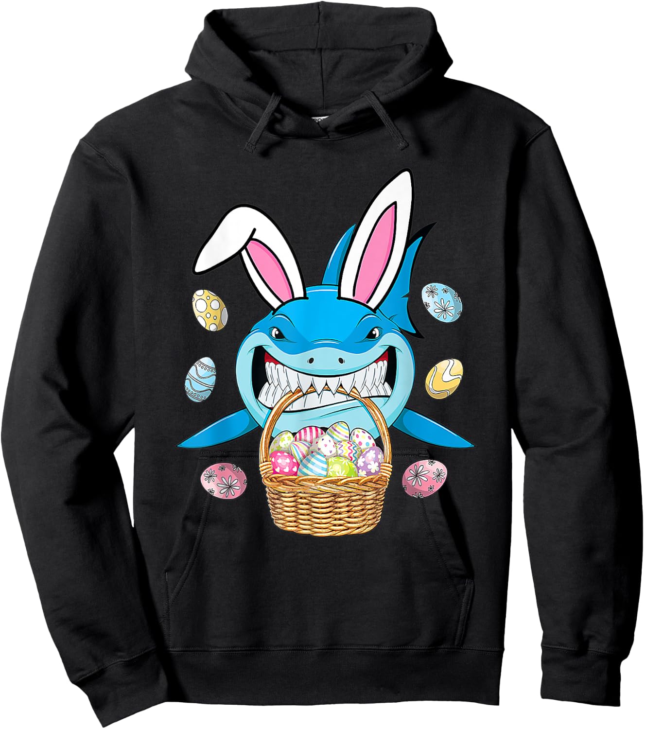 Cute Bunny Shark Easter Shirt For Boys Girls Easter Eggs Hun Hoodie - Hoodie | Black