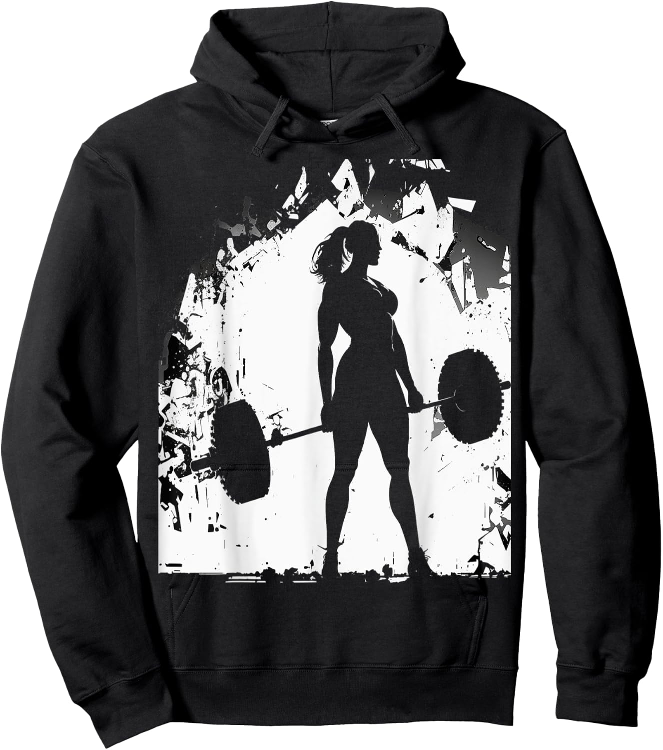 Strong Muscular Fit Gym Woman Lifting Weights Silhouette Art Hoodie - Hoodie | Black