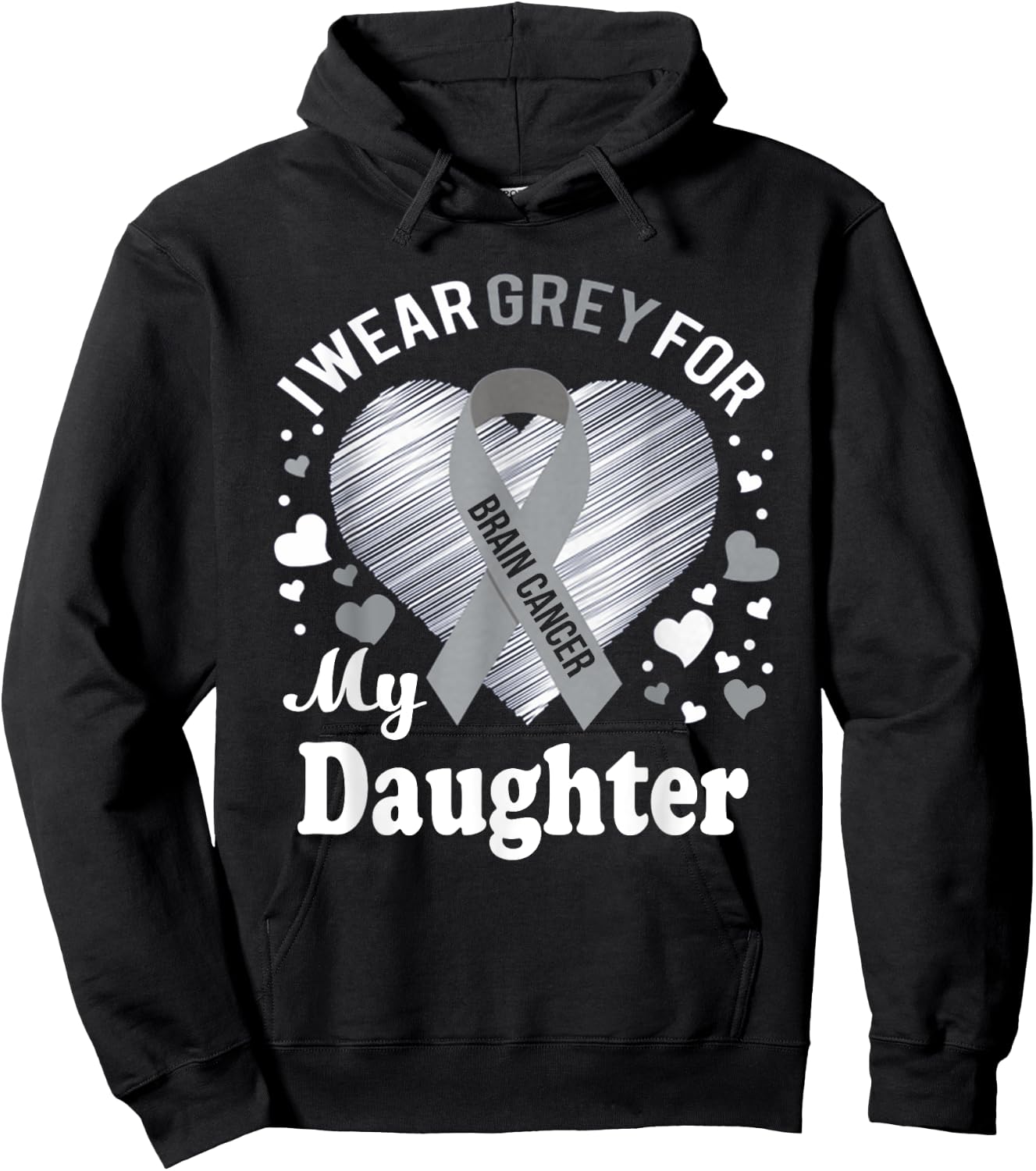 I Wear Grey For My Daughter Brain Cancer Awareness T Shirt Hoodie - Hoodie | Black