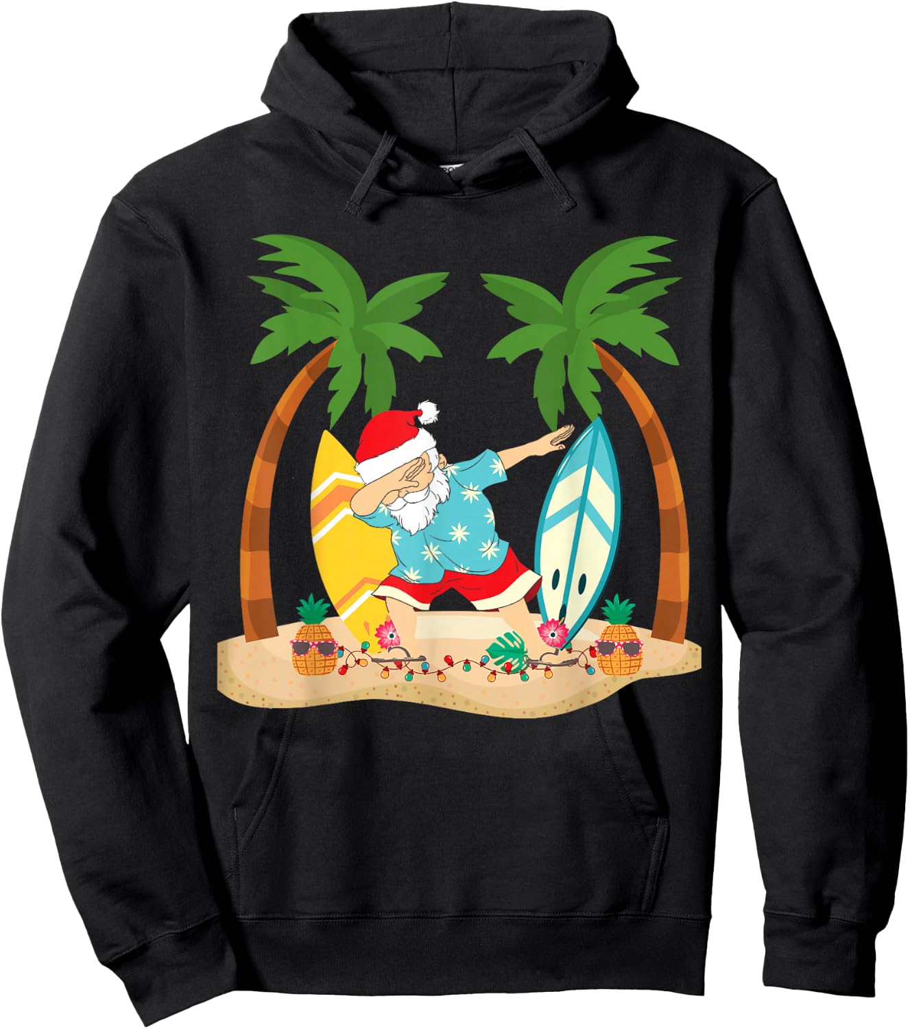Christmas in July Dabbing Santa Tropical Beach Surfing Hoodie - Hoodie | Black