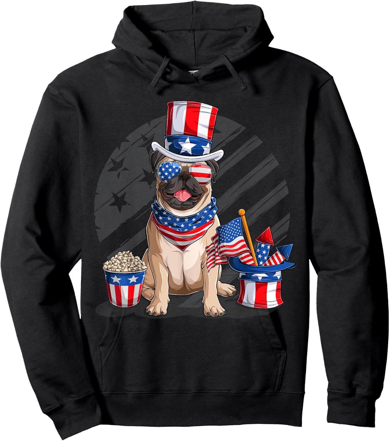 American Flag Pug 4th July Independence Day T Kids Men Hoodie - Hoodie | Black