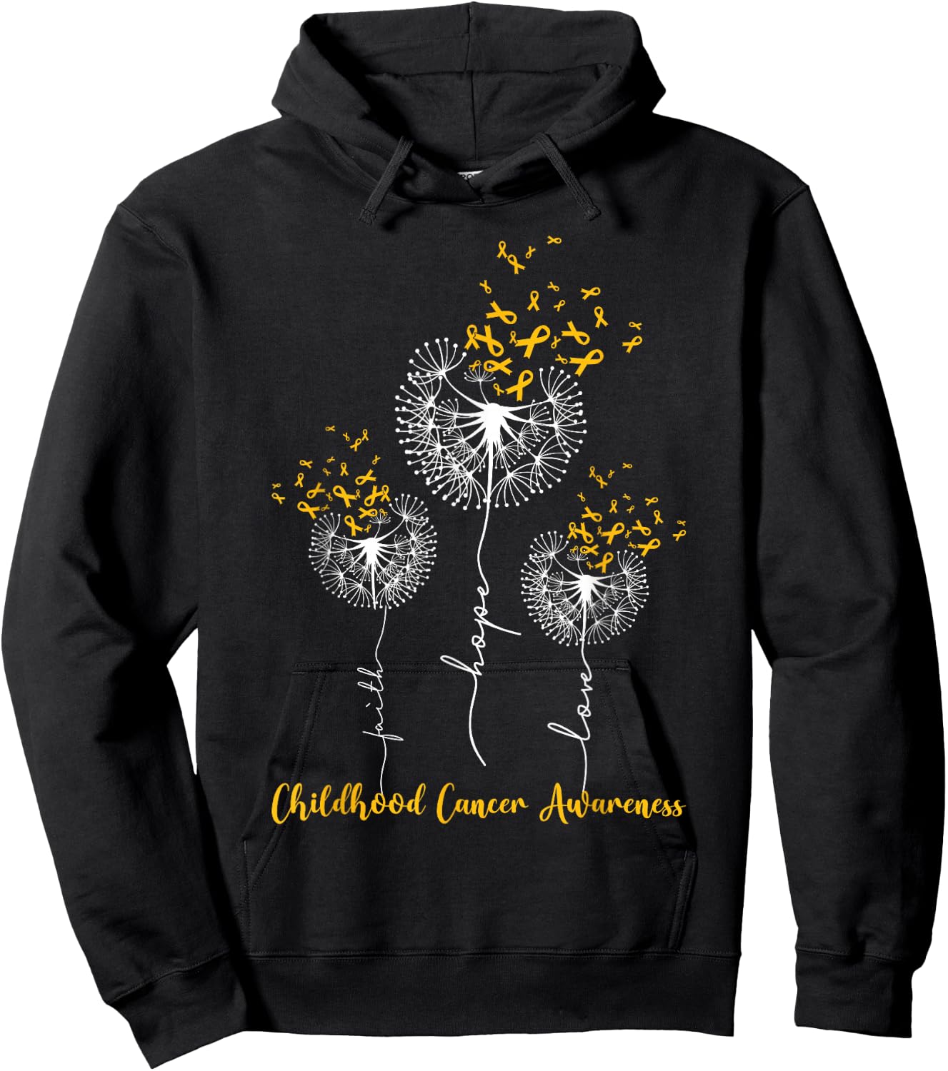 Childhood Cancer Awareness Faith Hope Love Dandelion Hoodie - Hoodie | Black