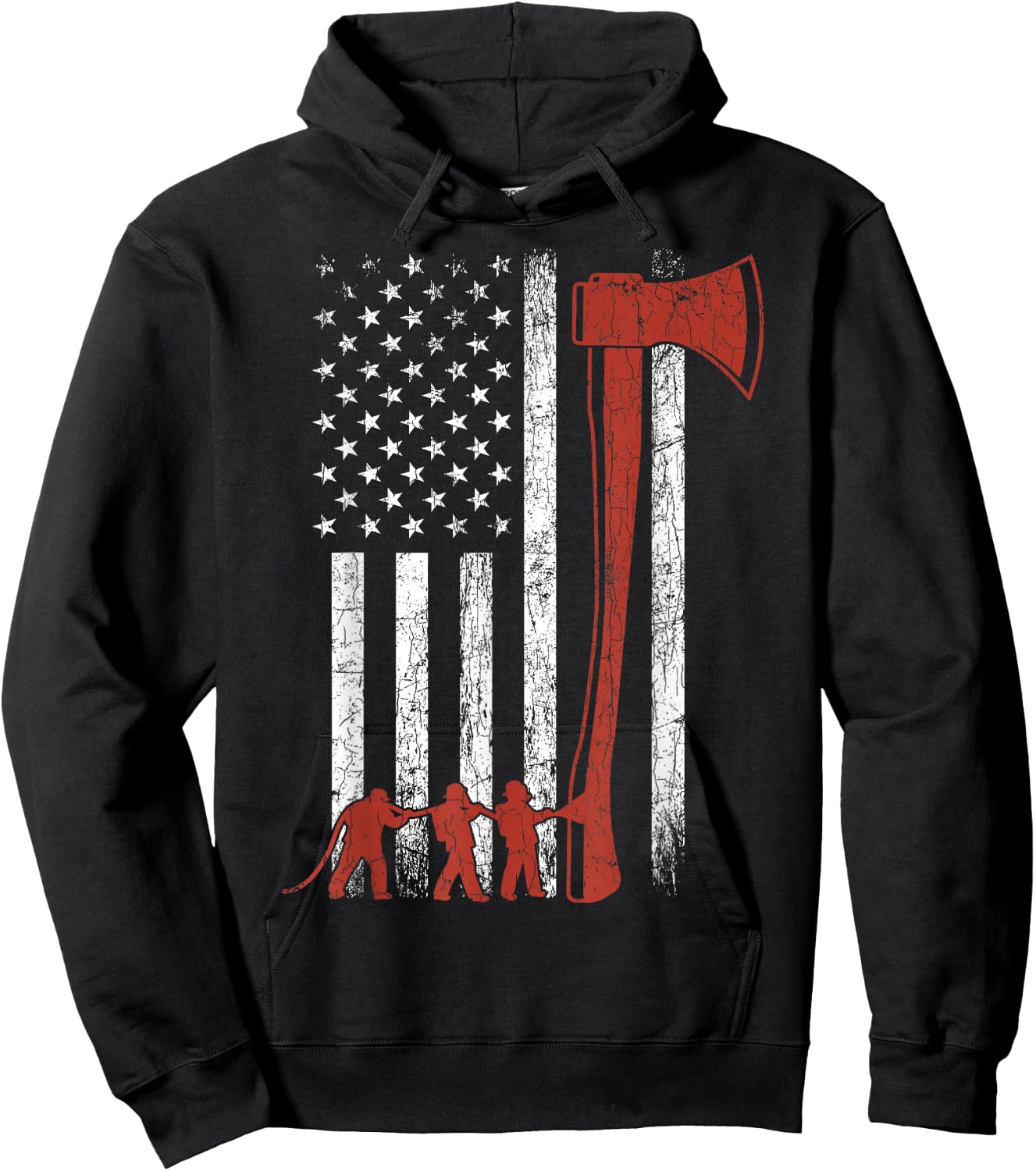 Firefighter USA Flag Funny Firemen Fire Truck Graphic Hoodie - Hoodie | Black