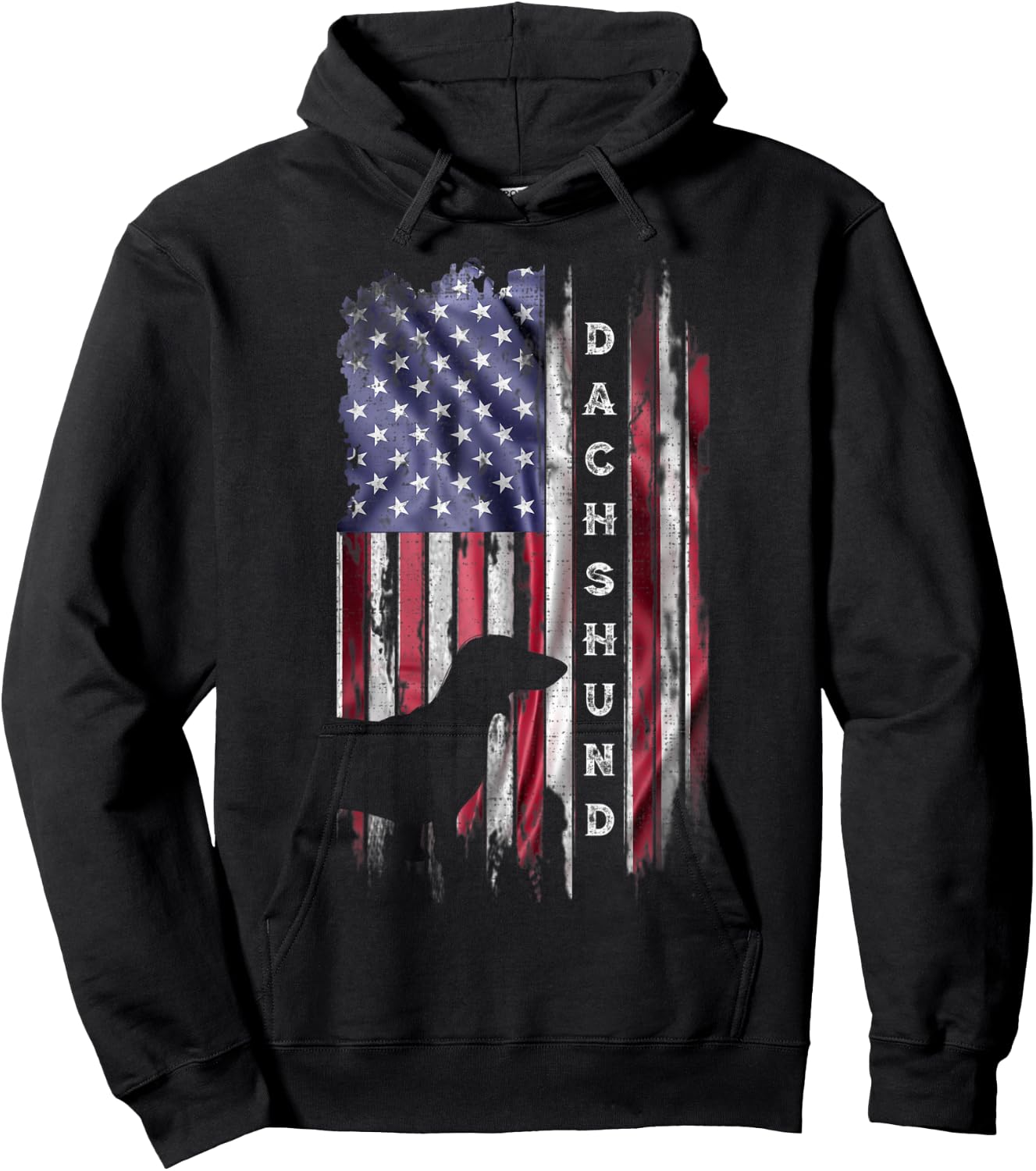 Vintage American Flag Dachshund Dog Wiener Lover Silhouette Kids Men Hoodie - Hoodie | Black