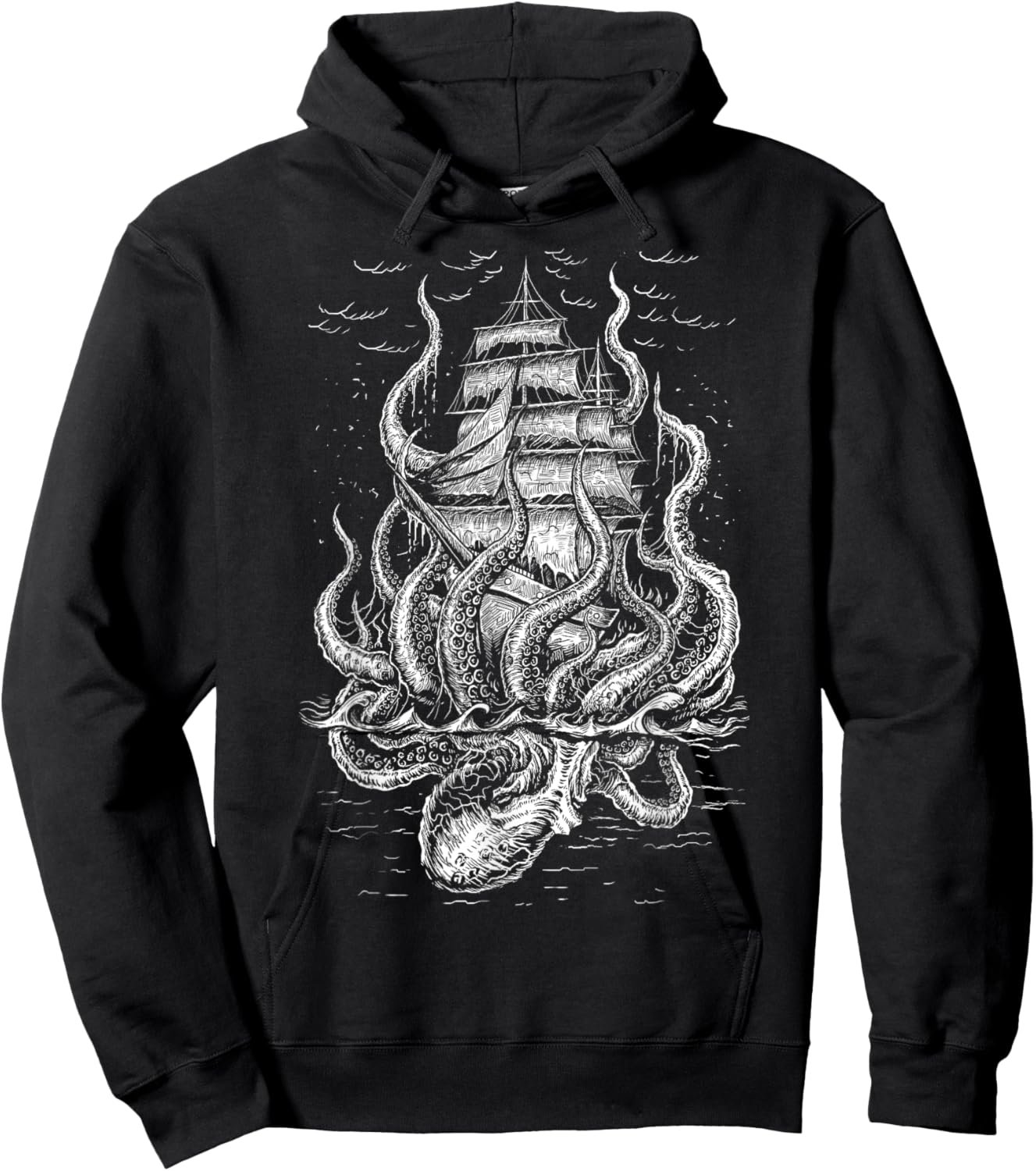 Call of the Kraken - Octopus with Pirateship Hoodie - Hoodie | Black