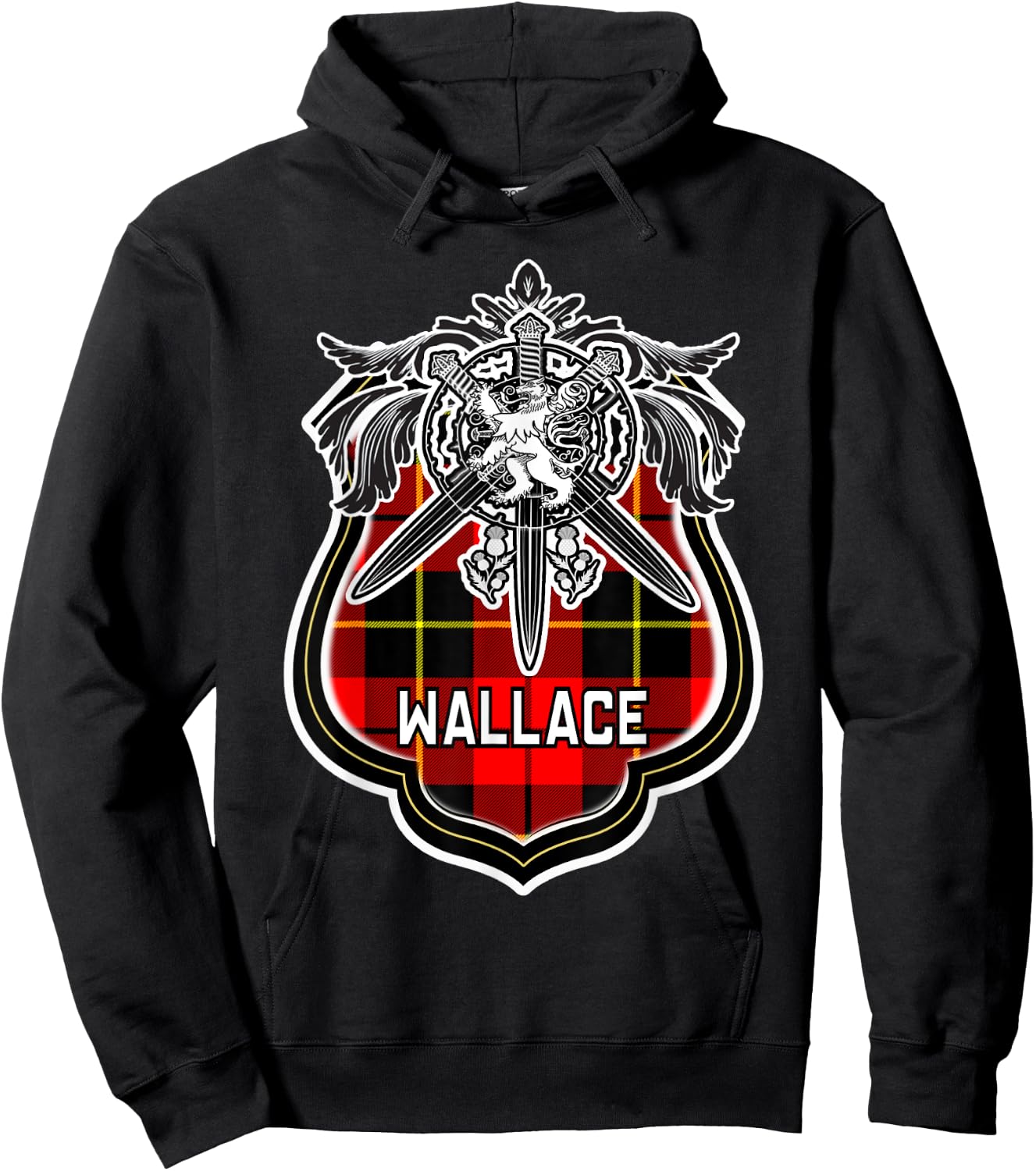 Wallace Scottish Clan Family Tartan Lion Sword Name Hoodie - Hoodie | Black