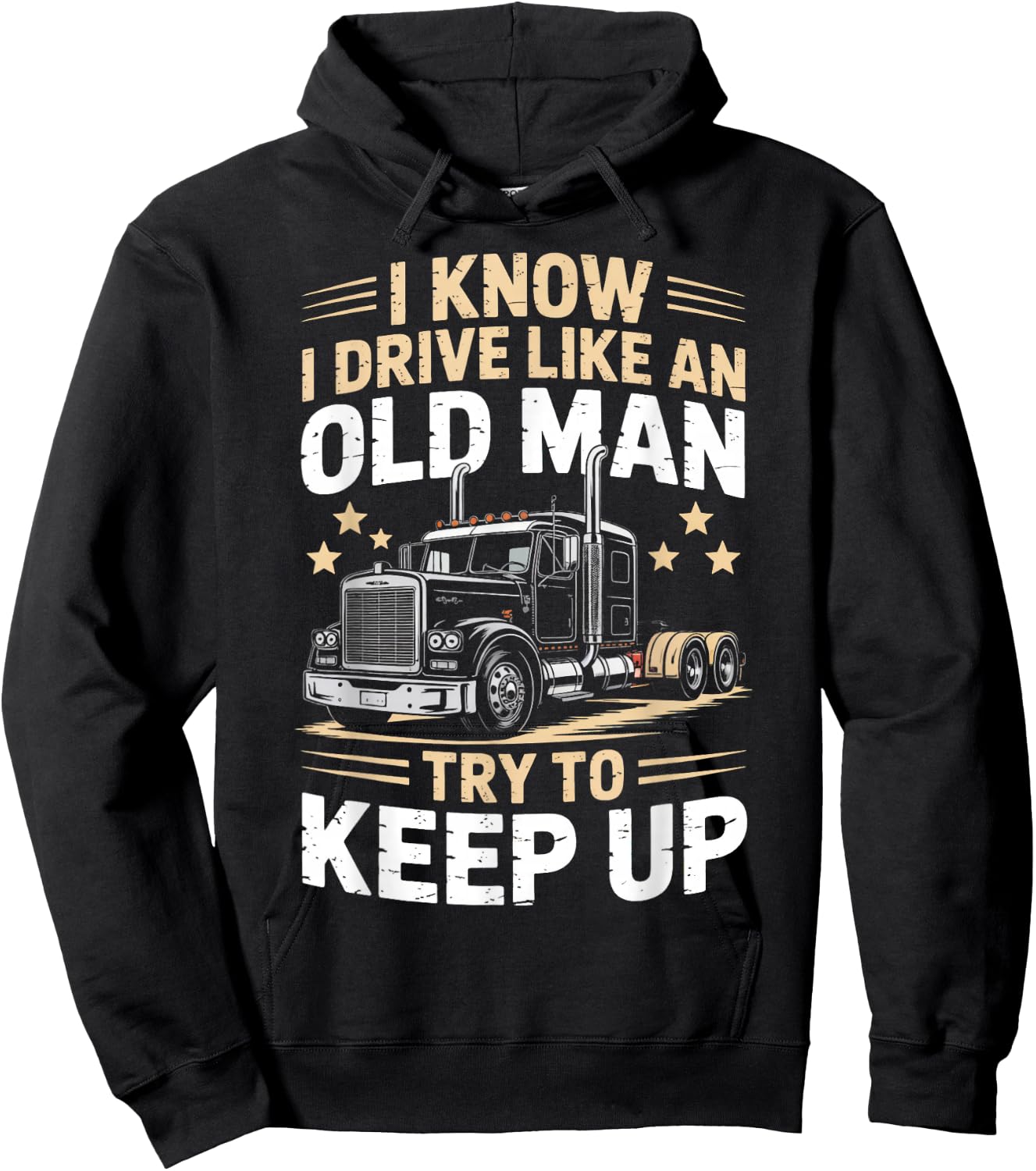 Semi-Trailer Tractor Wheeler Trucking Old Man Trucker Hoodie - Hoodie | Black