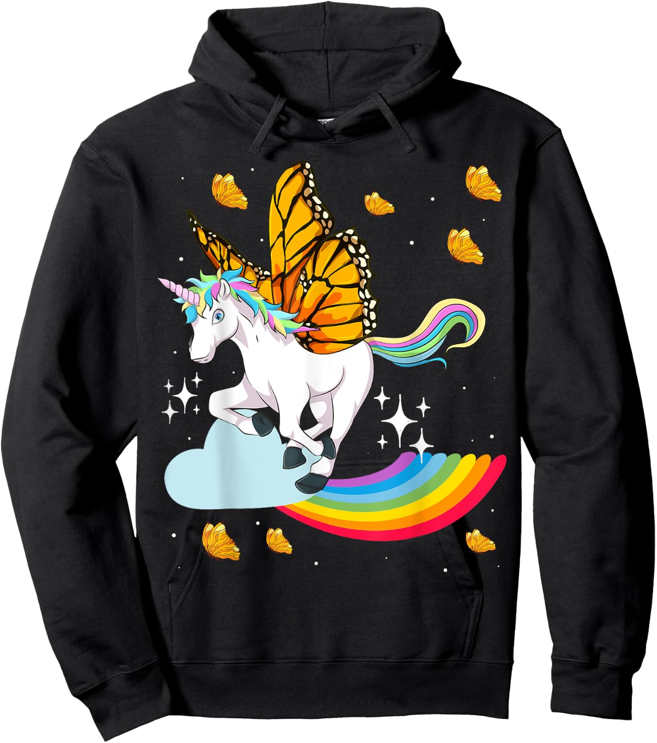 Fantasy Butterfly Animal Rainbow Magical Creature Unicorn Hoodie - Hoodie | Black