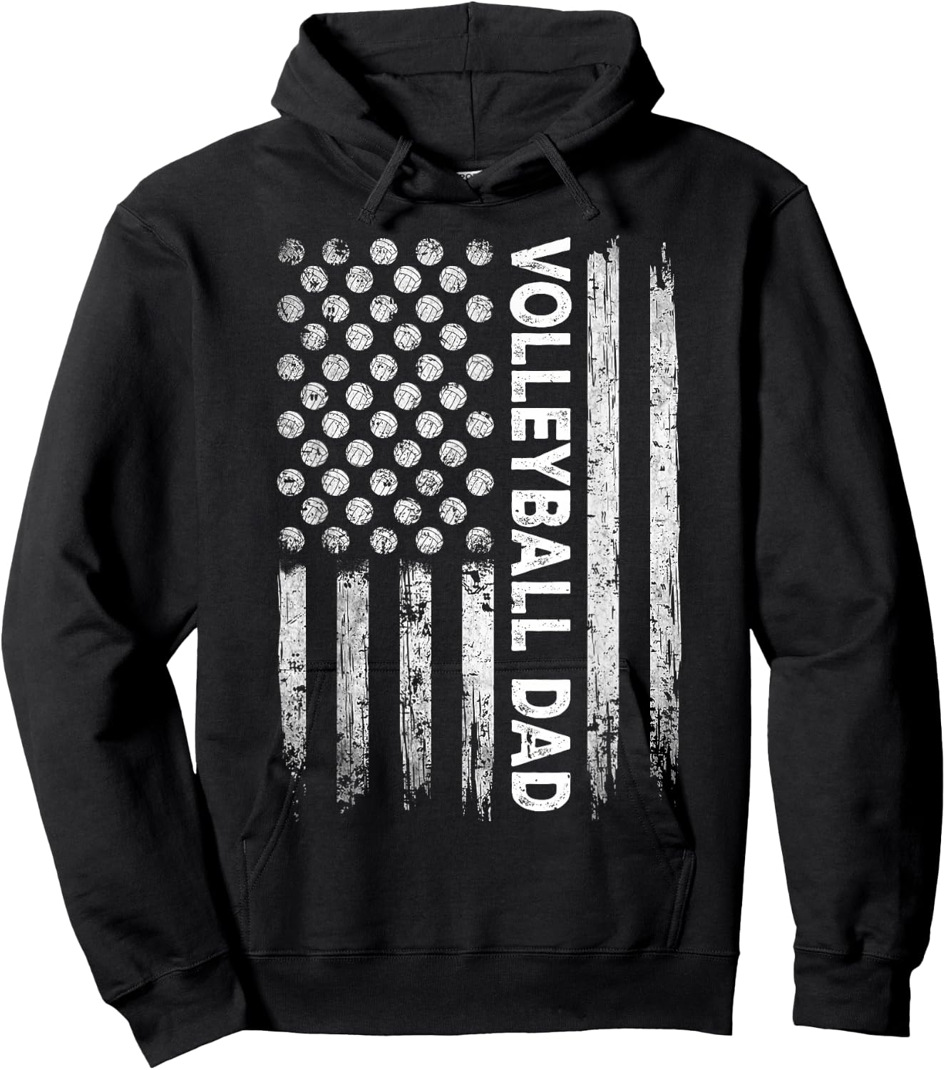 Vintage Volleyball Dad USA Flag Retro Fathers Day Daddy Papa Hoodie - Hoodie | Black