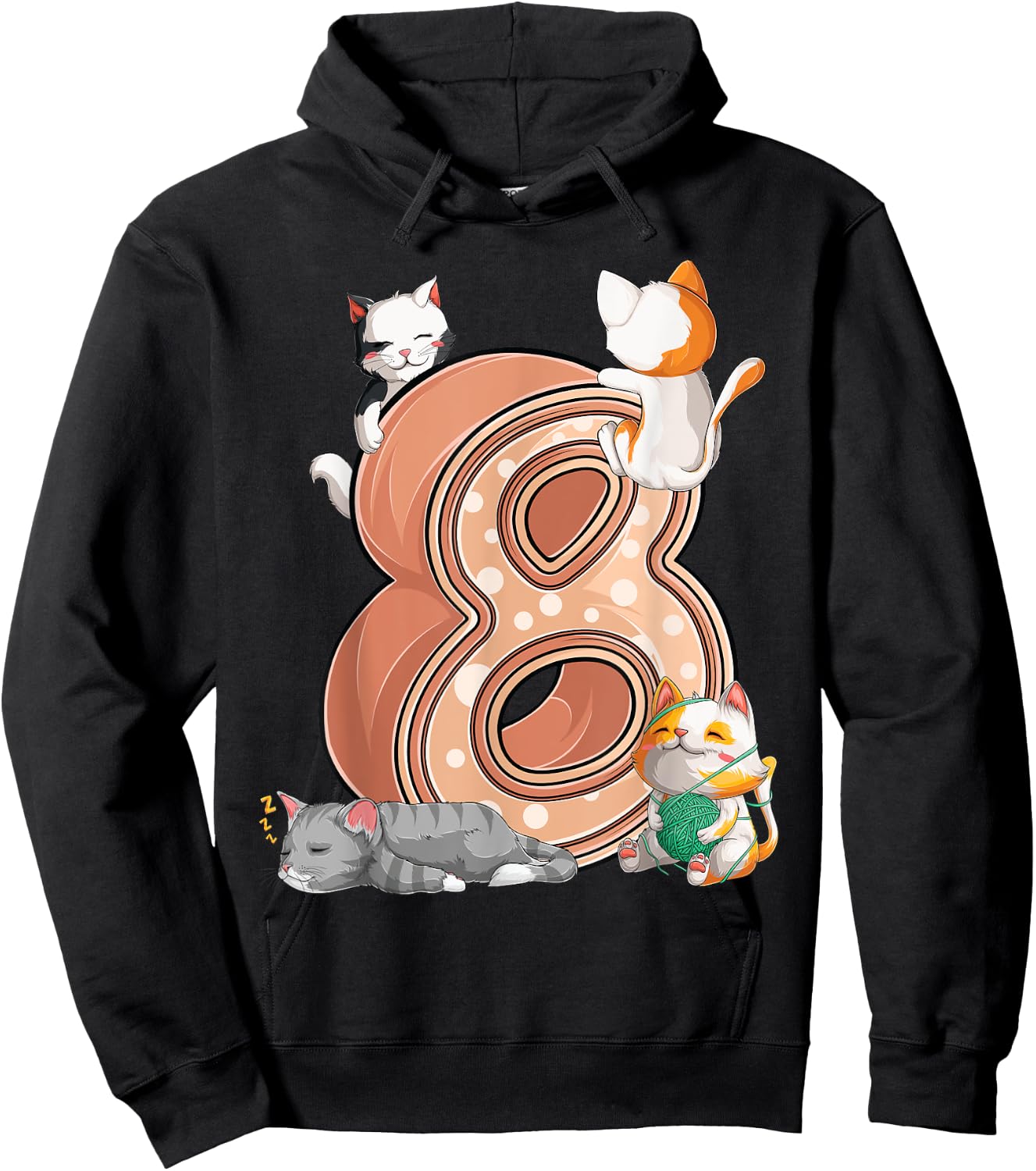 Cats 8th Birthday Party Eight 8 Years Old Kitten Pet Owner Hoodie - Hoodie | Black