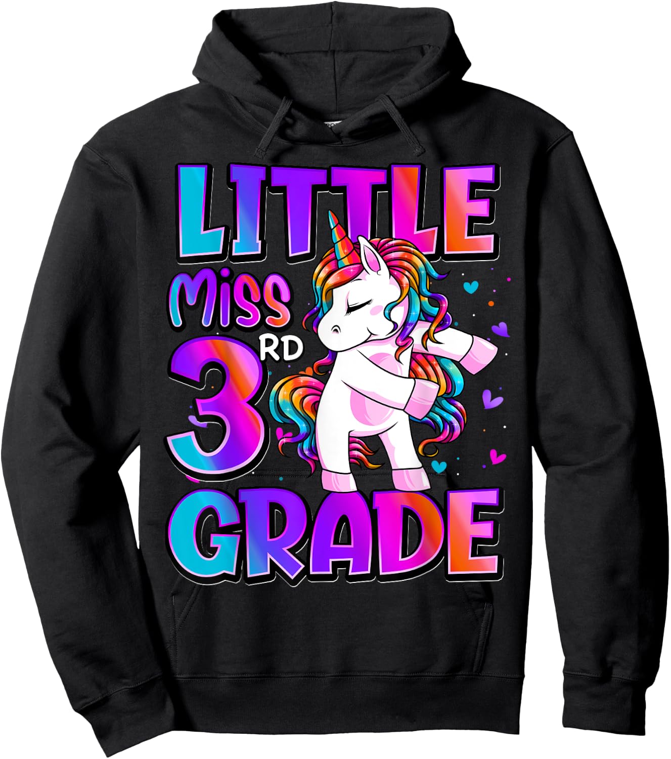 Little Miss 3rd Grade Unicorn Back To School 3rd Grade Girls Hoodie - Hoodie | Black