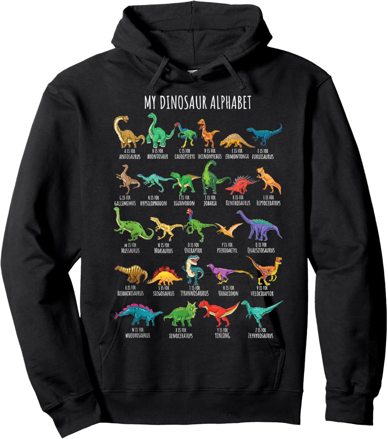 Types Of Dinosaurs Alphabet A-Z ABC Dino Identification Short Sleeve Hoodie - Hoodie | Black