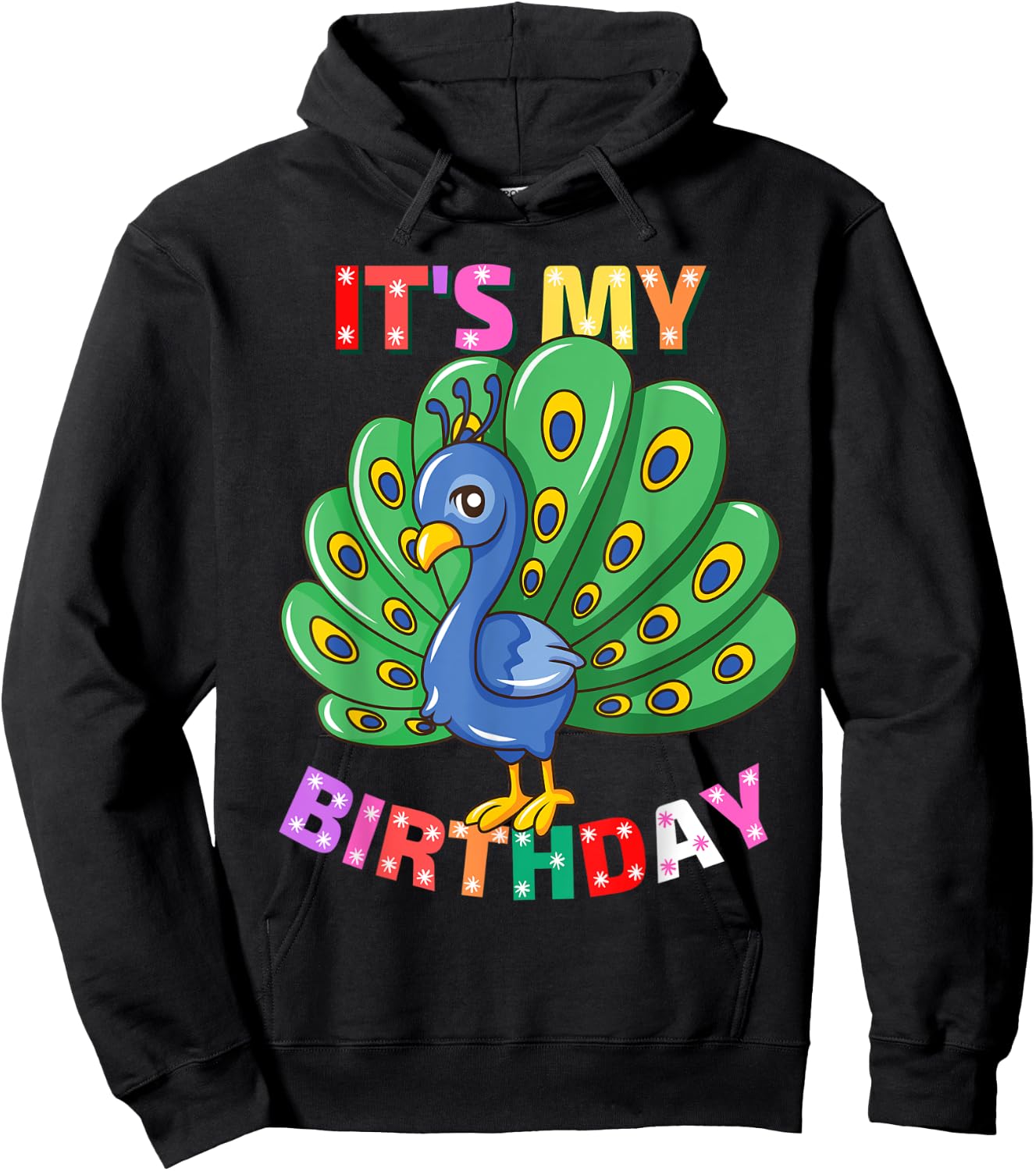 It's My Birthday Peacock Girls Birthday Peacock Hoodie - Hoodie | Black