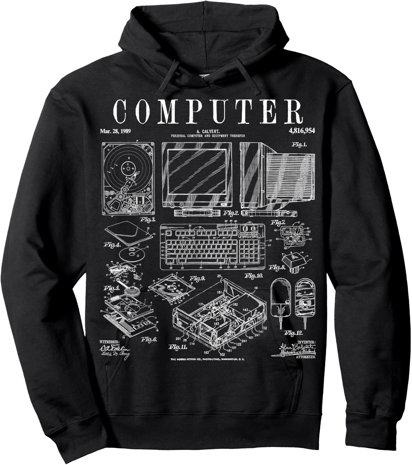Computer Gamer Geek Vintage IT PC Hardware Patent Print Hoodie - Hoodie | Black