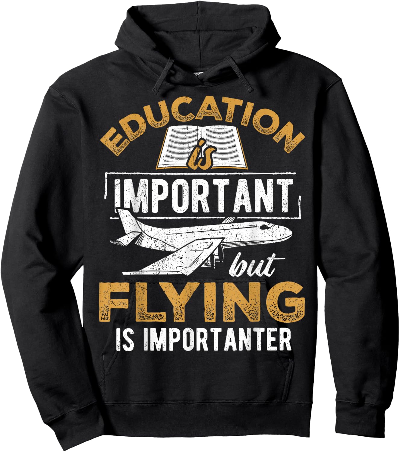 Education is important but flying is importanter - airplane Hoodie - Hoodie | Black