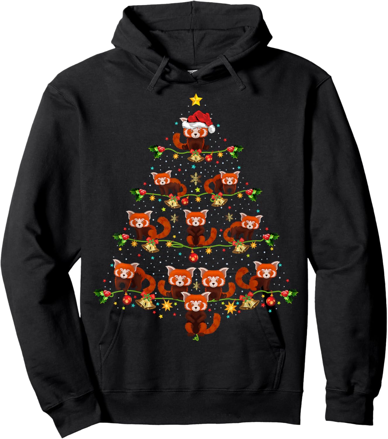 Red Panda Animal Xmas Tree Santa Hat Red Panda Christmas Hoodie - Hoodie | Black